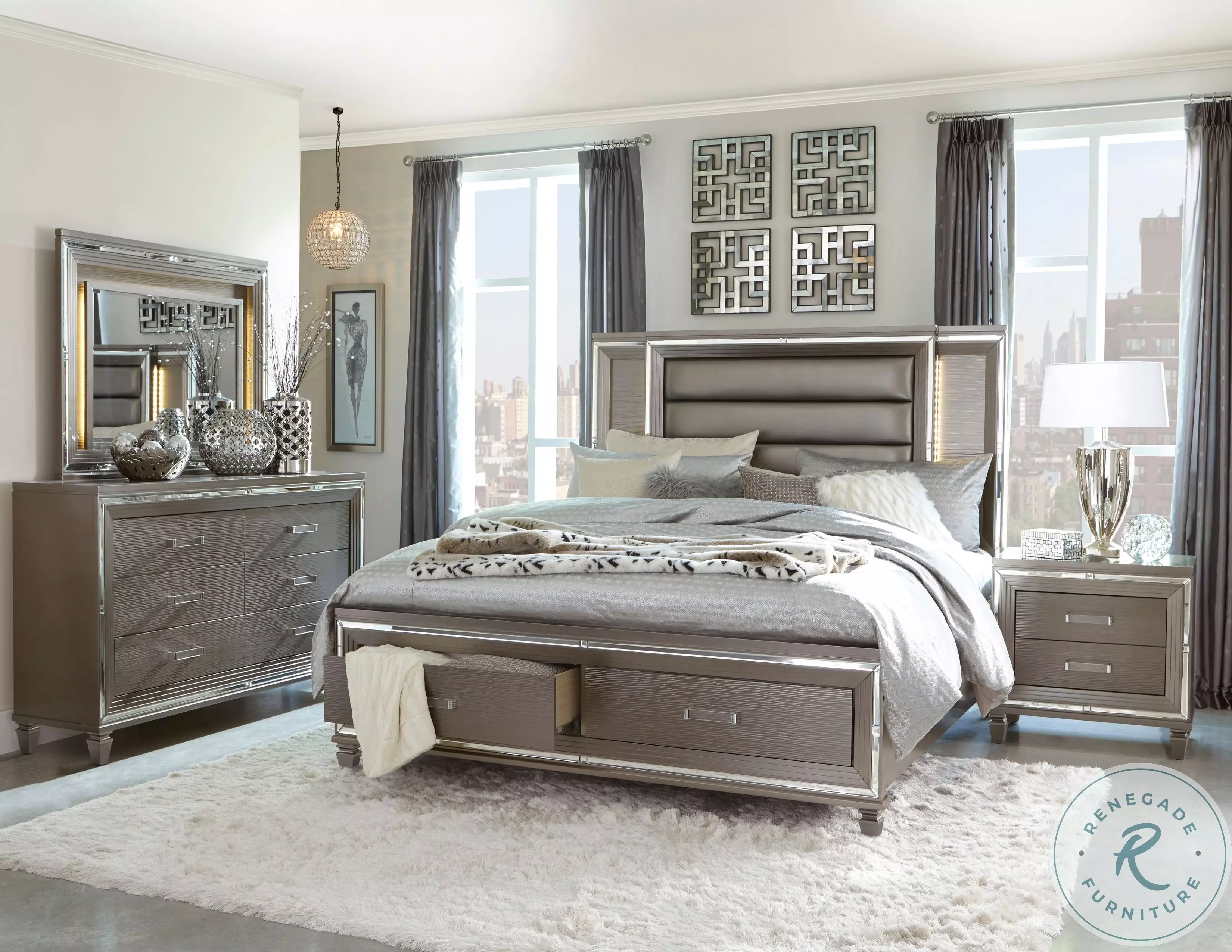 Tamsin Silver Gray Metallic Nightstand from Homelegance