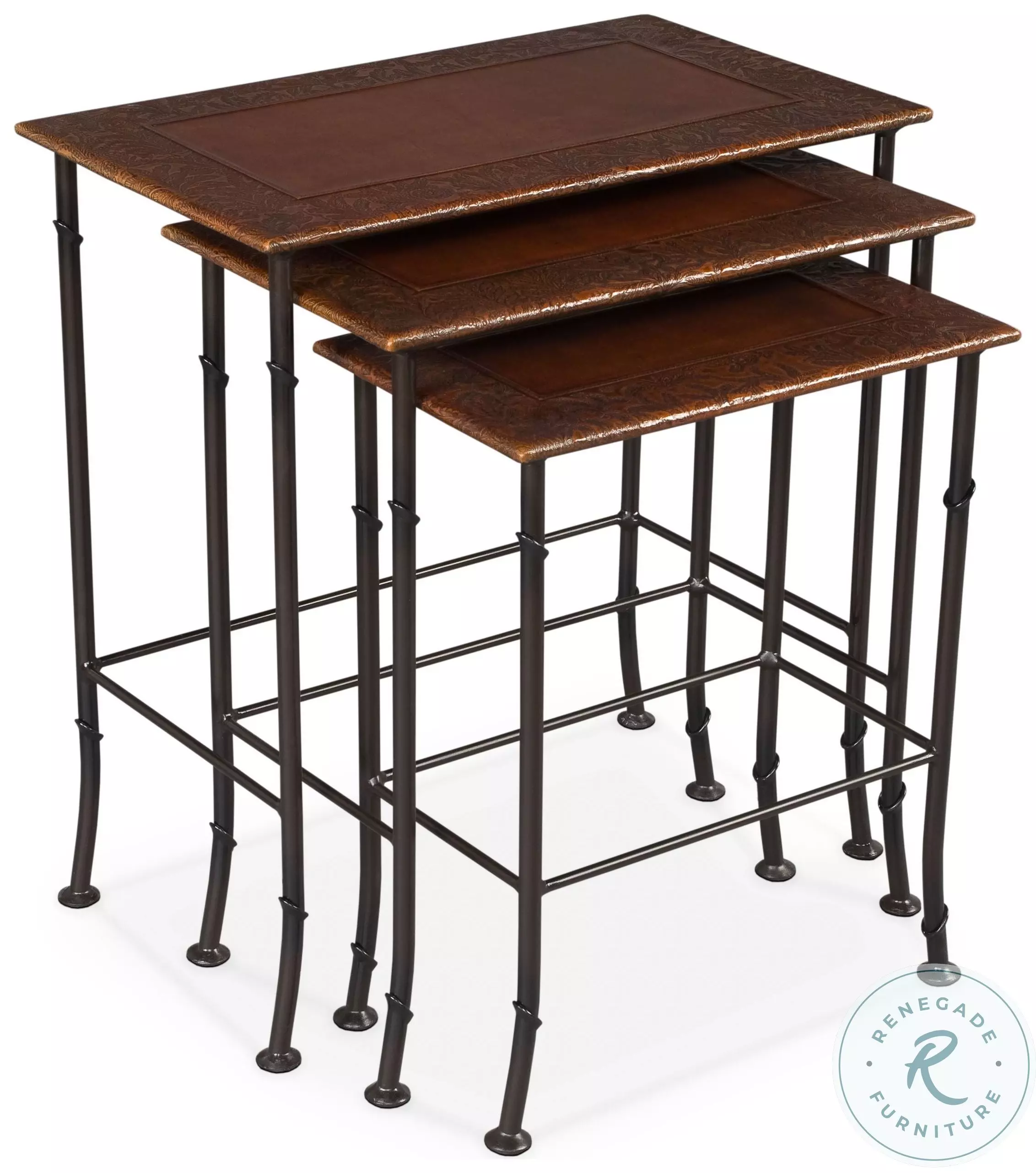 Kew Gardens Brown Leather Nesting Tables from Sarreid | Coleman Furniture