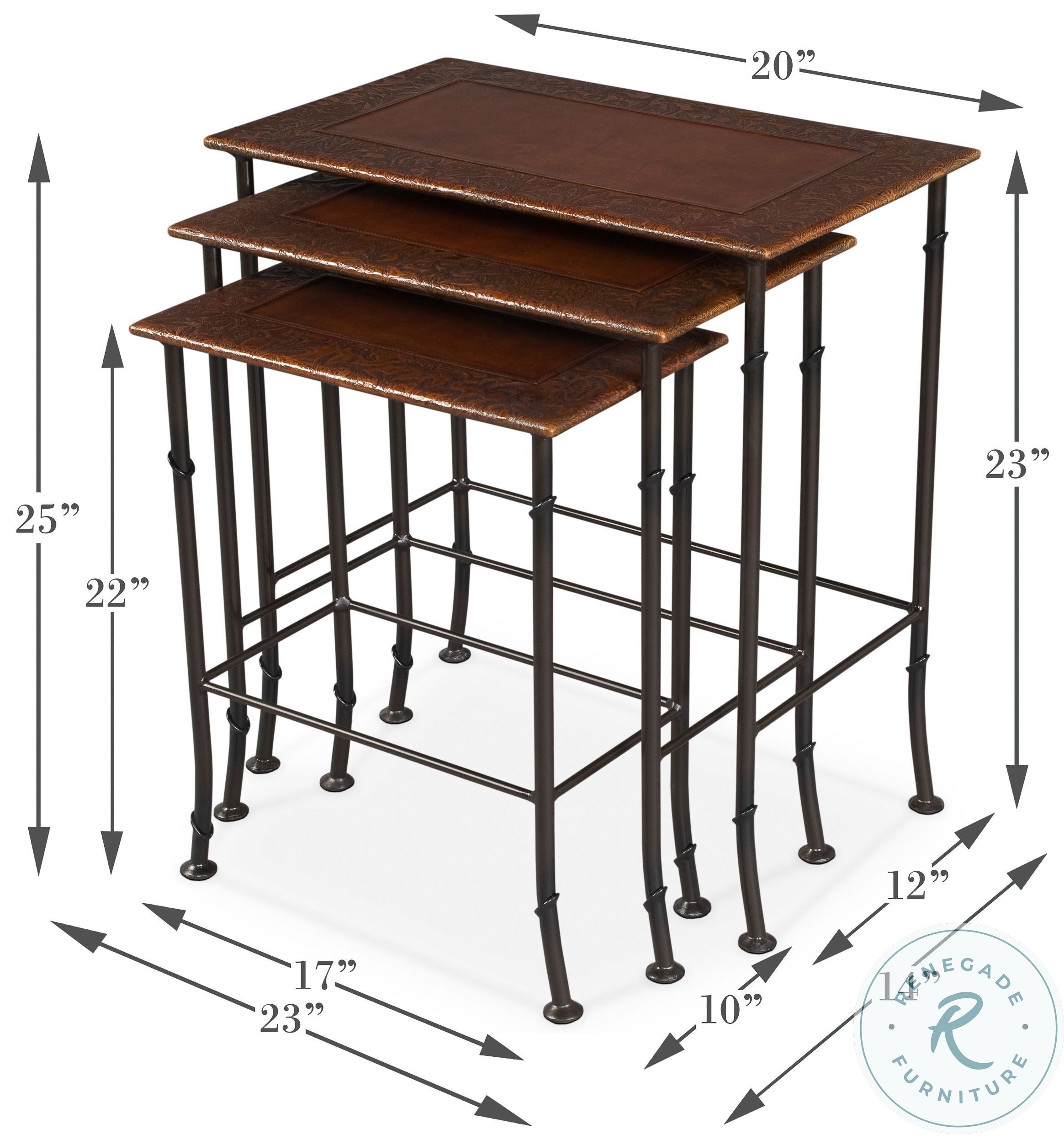 Kew Gardens Brown Leather Nesting Tables from Sarreid Coleman Furniture