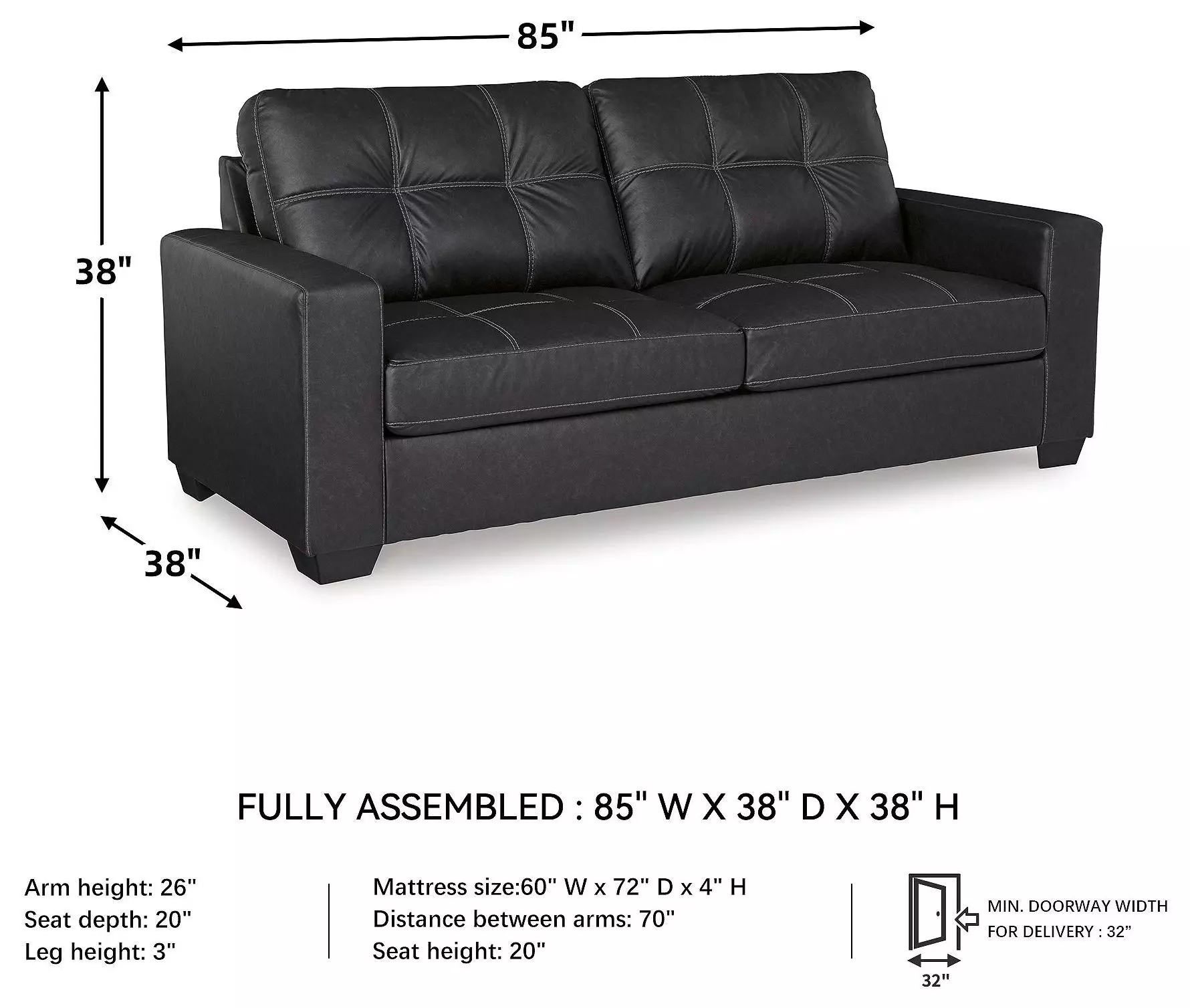 Barlin Mills Carbon Queen 85" Sofa Sleeper