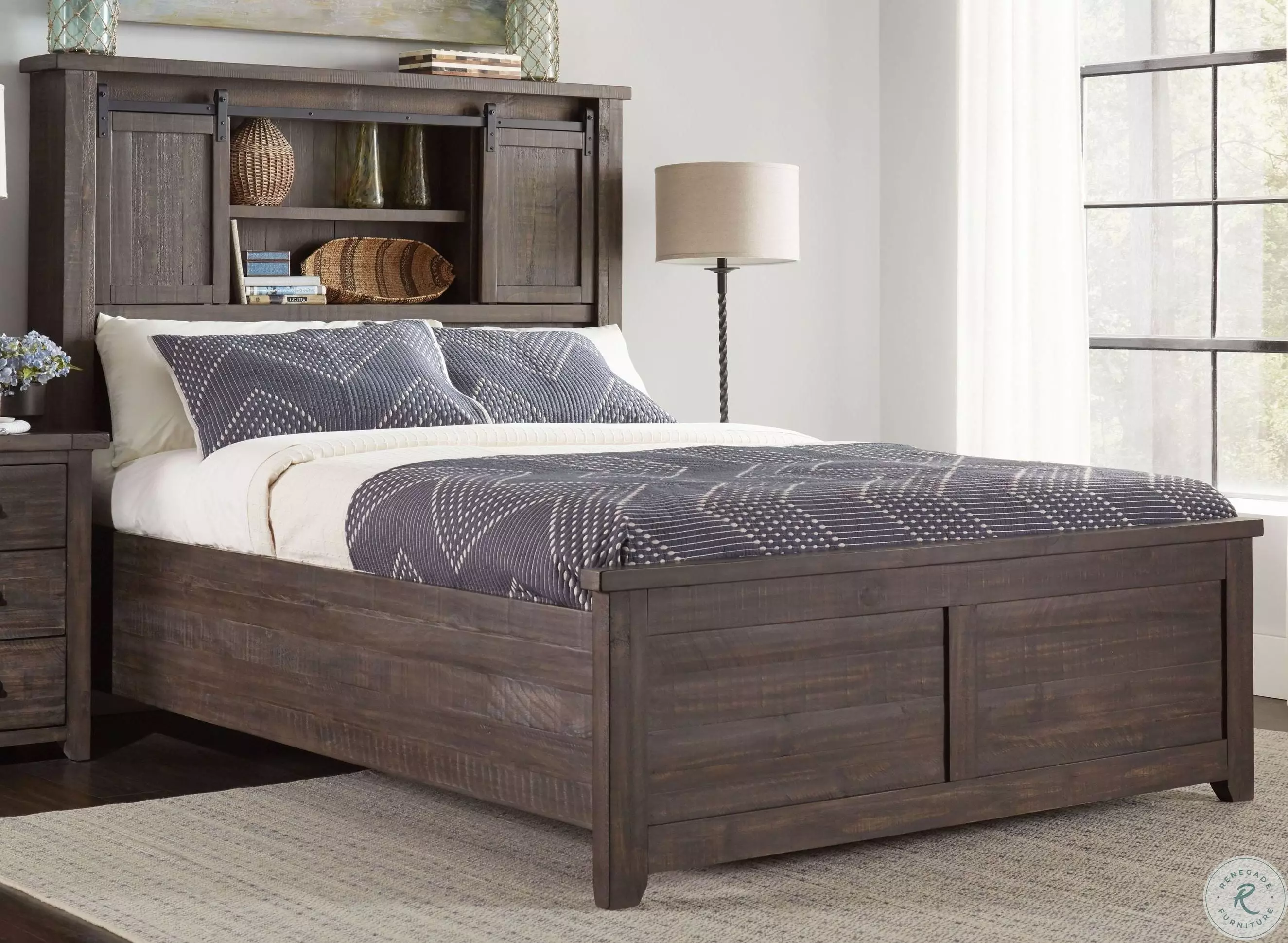 Madison County Barnwood Queen Barn Door Storage Panel Bed from