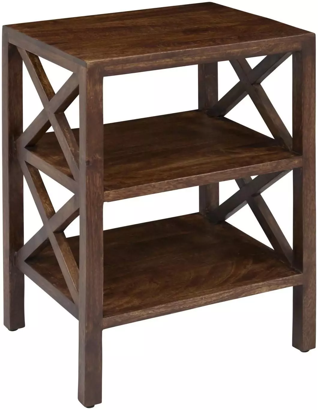 Jofran Global Archive Solid Wood Rustic Modern X-Side Accent Table with Two Shelves - Red