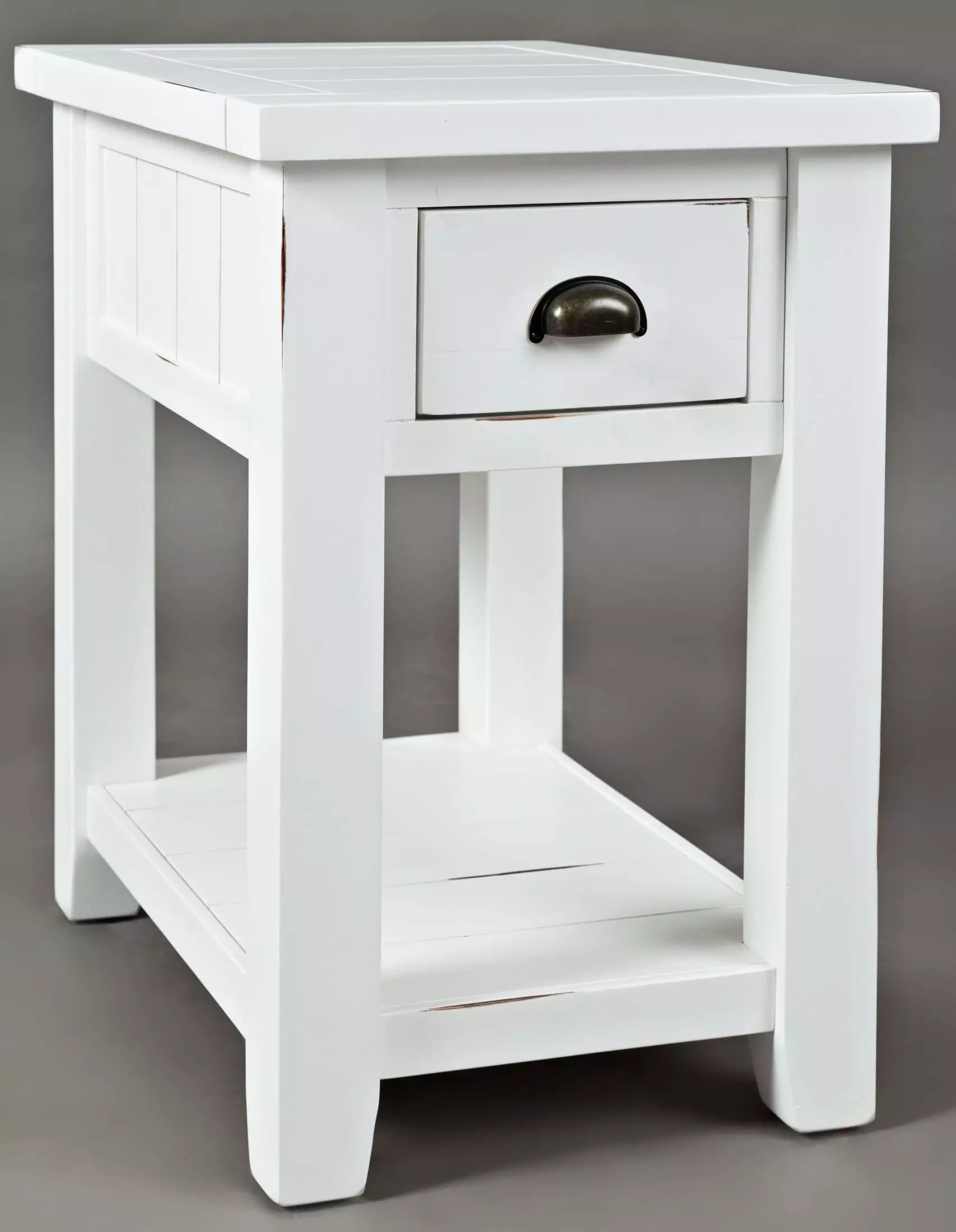 Artisan's Craft Rustic Farmhouse Distressed Solid Wood Chairside Table - White