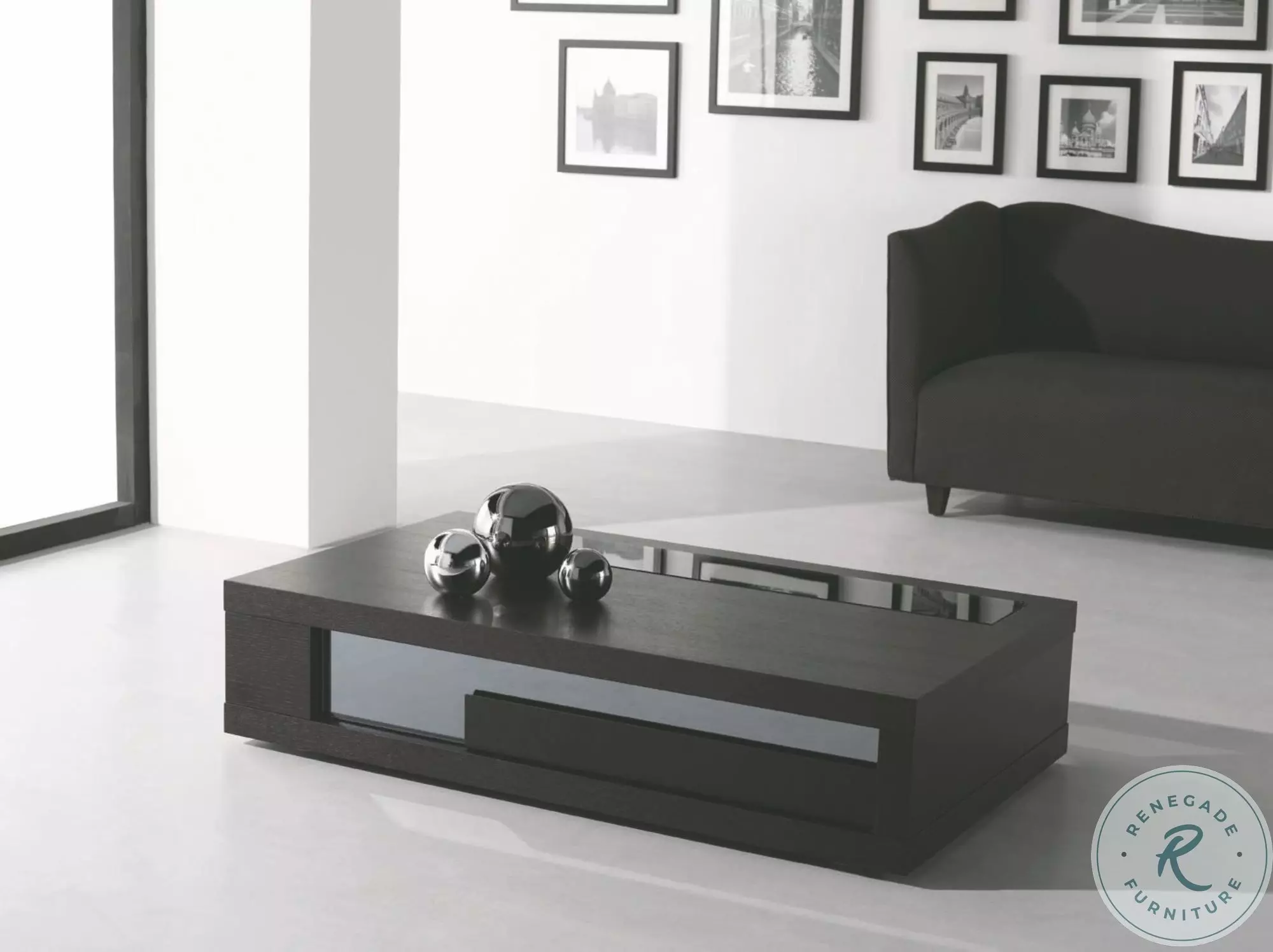 900-A Dark Oak Modern Glass Coffee Table From Home Gallery Stores