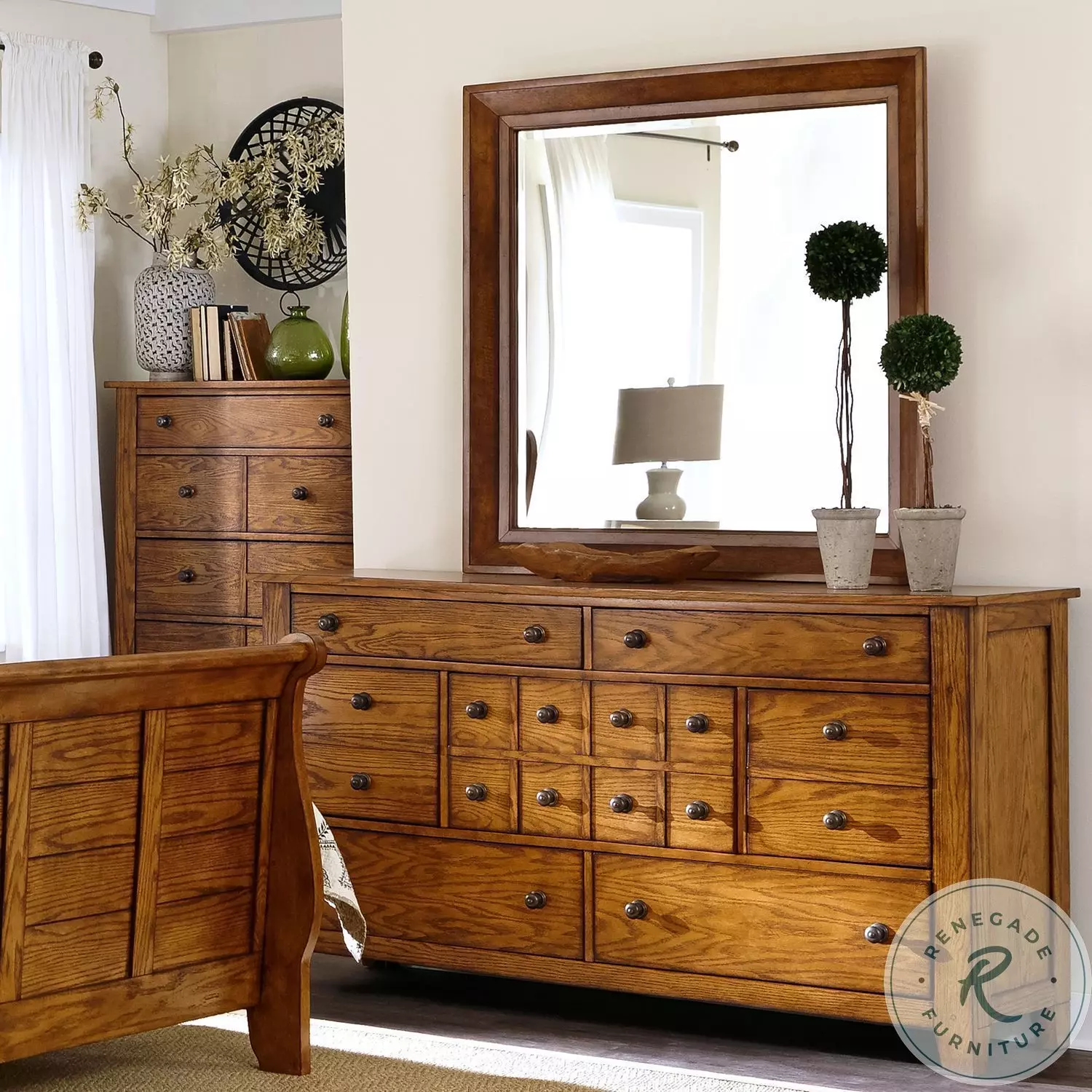 Grandpas Cabin Aged Oak 7 Drawer Dresser From Home Gallery Stores