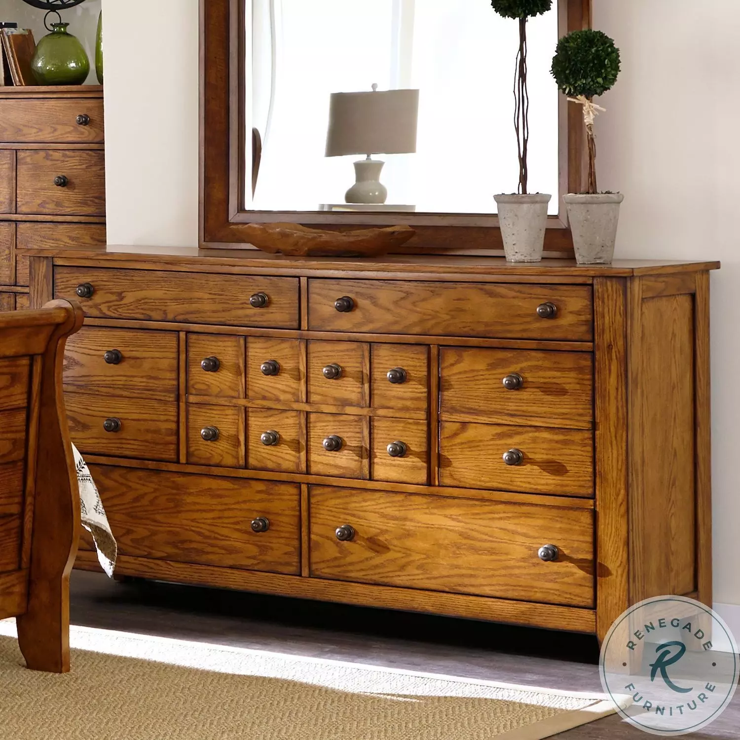 Grandpas Cabin Aged Oak 7 Drawer Dresser From Home Gallery Stores