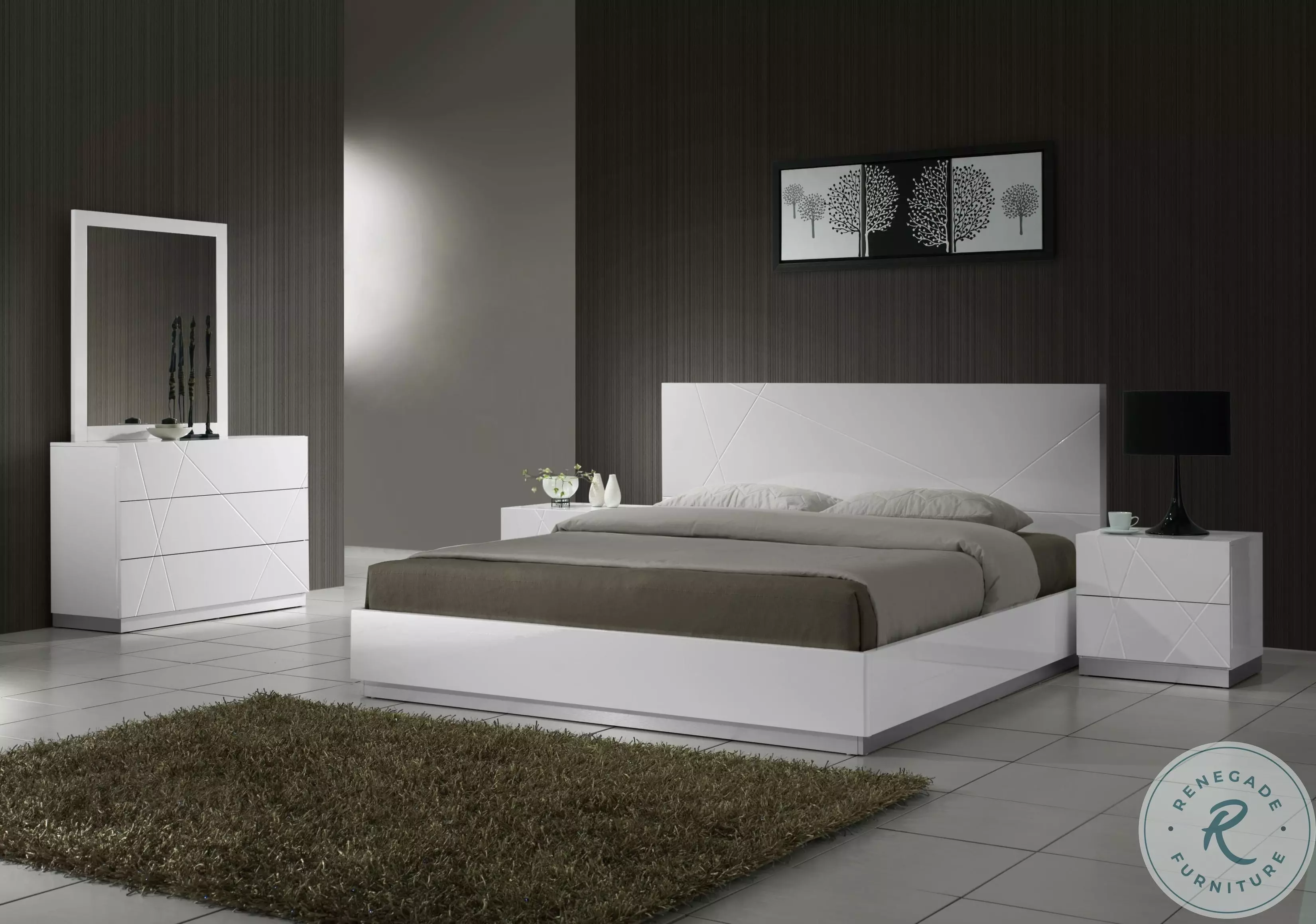 Naples White Lacquer Platform Bedroom Set from J&M (17686-Q
