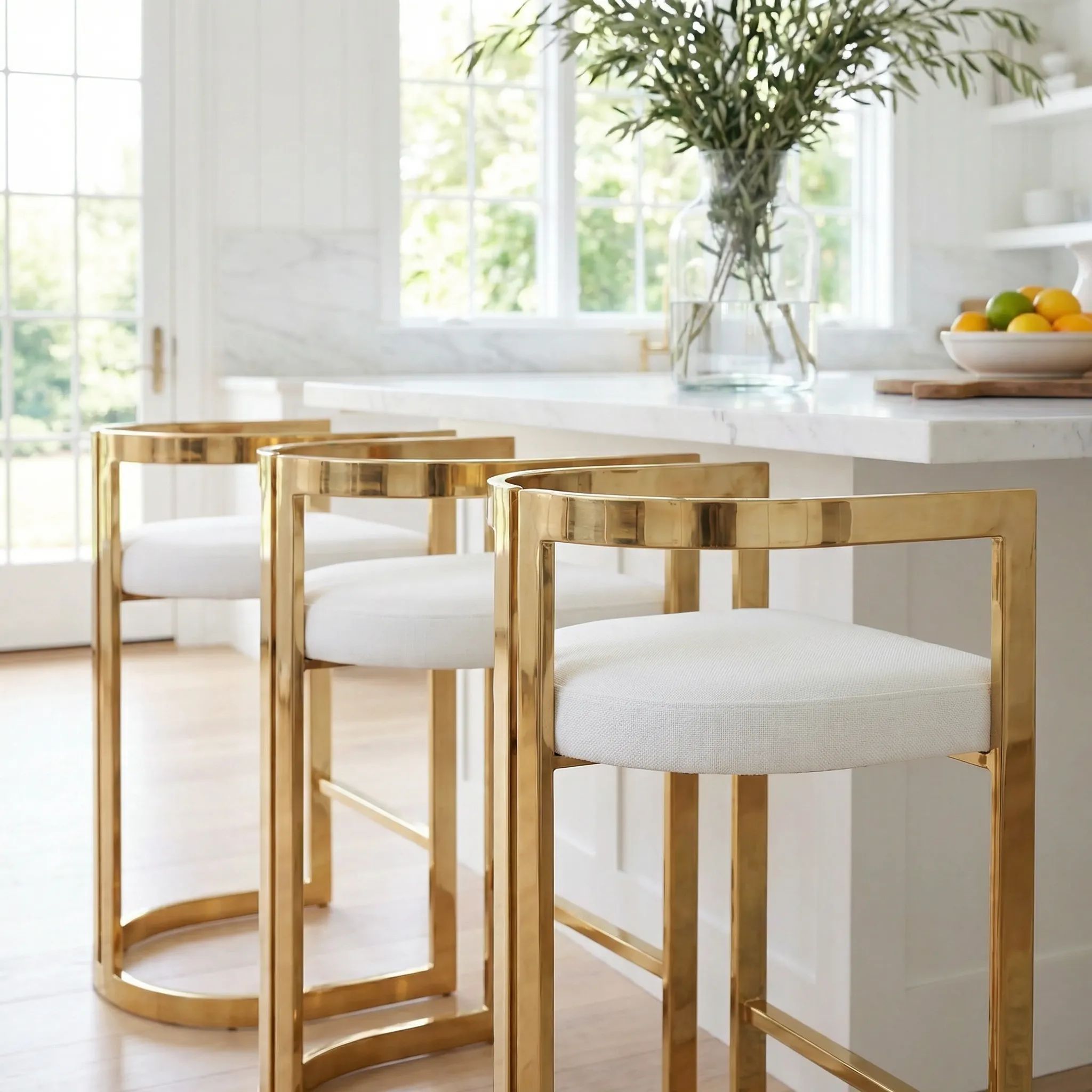 VGnewtrend バストエルコレ ヘラクレス テーブル ゴールド スツール Clarence Gold and White Faux Leather Counter Height Stool from
