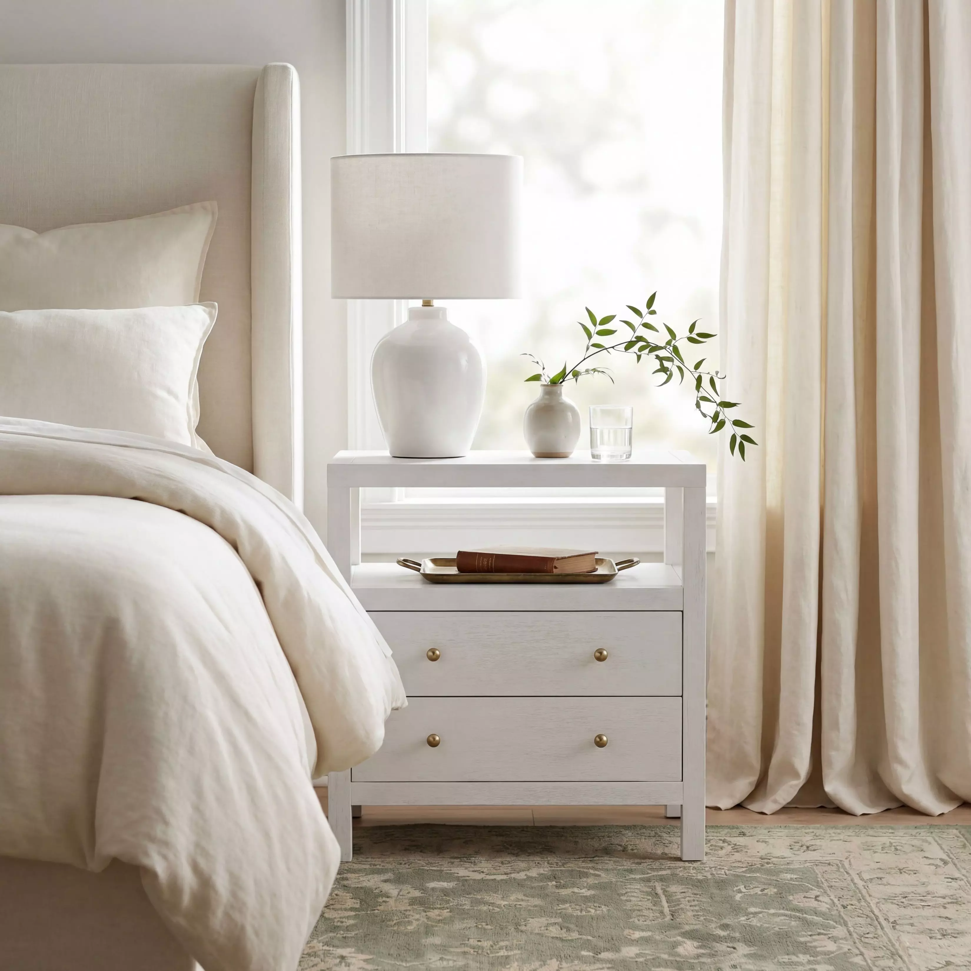 Nora White 2 Drawer Wide Nightstand From Butler | Coleman Furniture