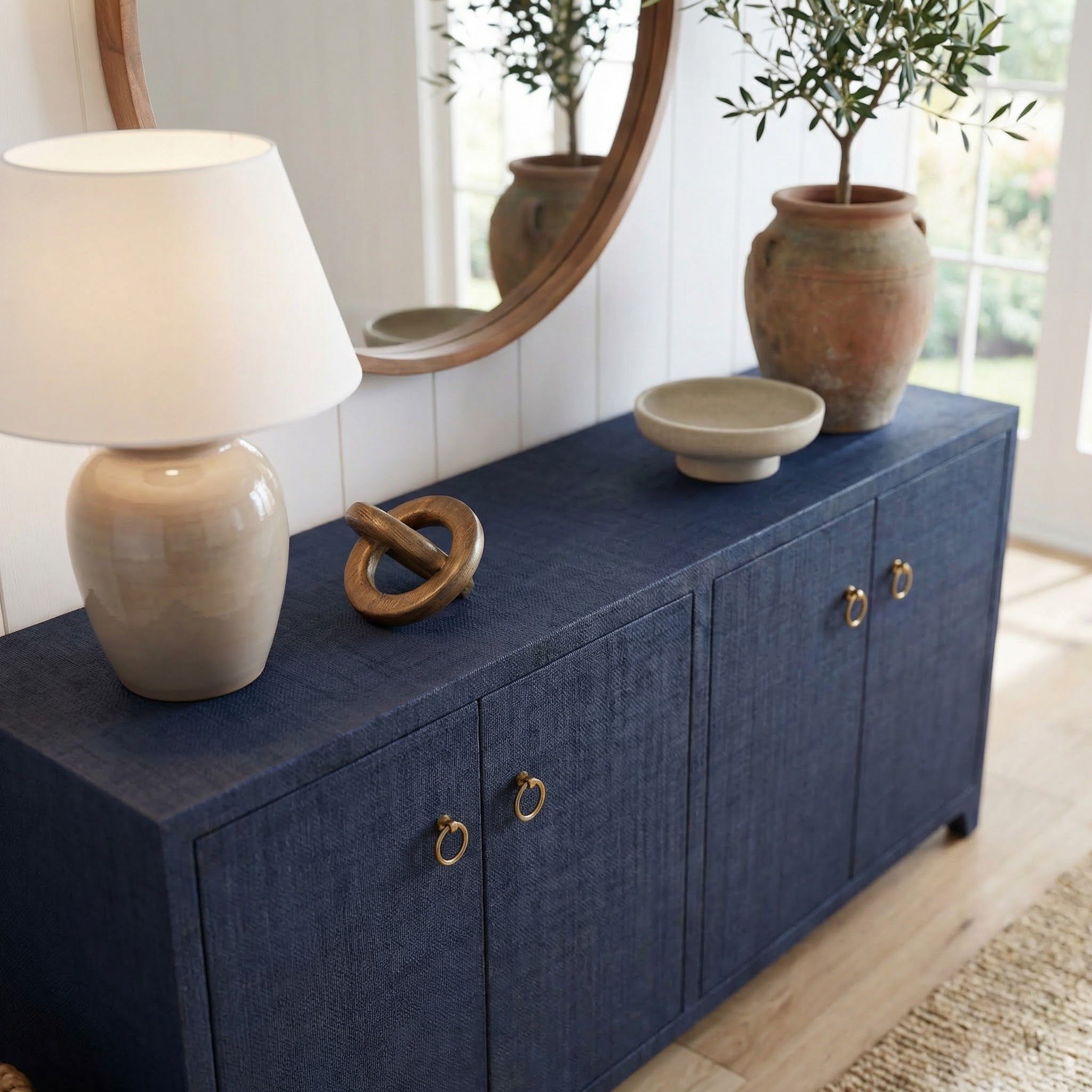 Bar Harbor Navy Blue Raffia 4 Door Sideboard From Butler | Coleman