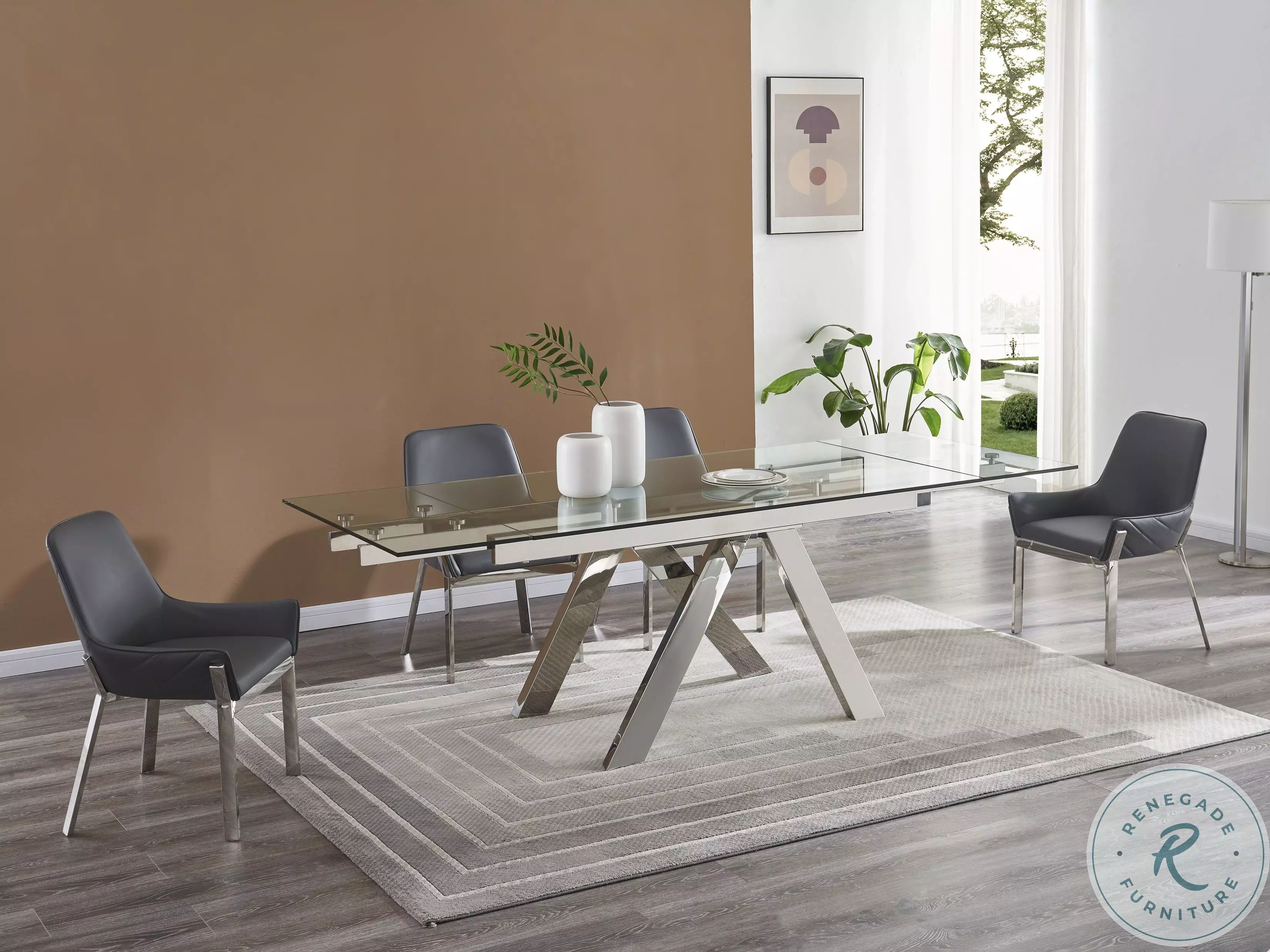 Premier Chrome Glass Top Extendable Dining Room Set from JNM