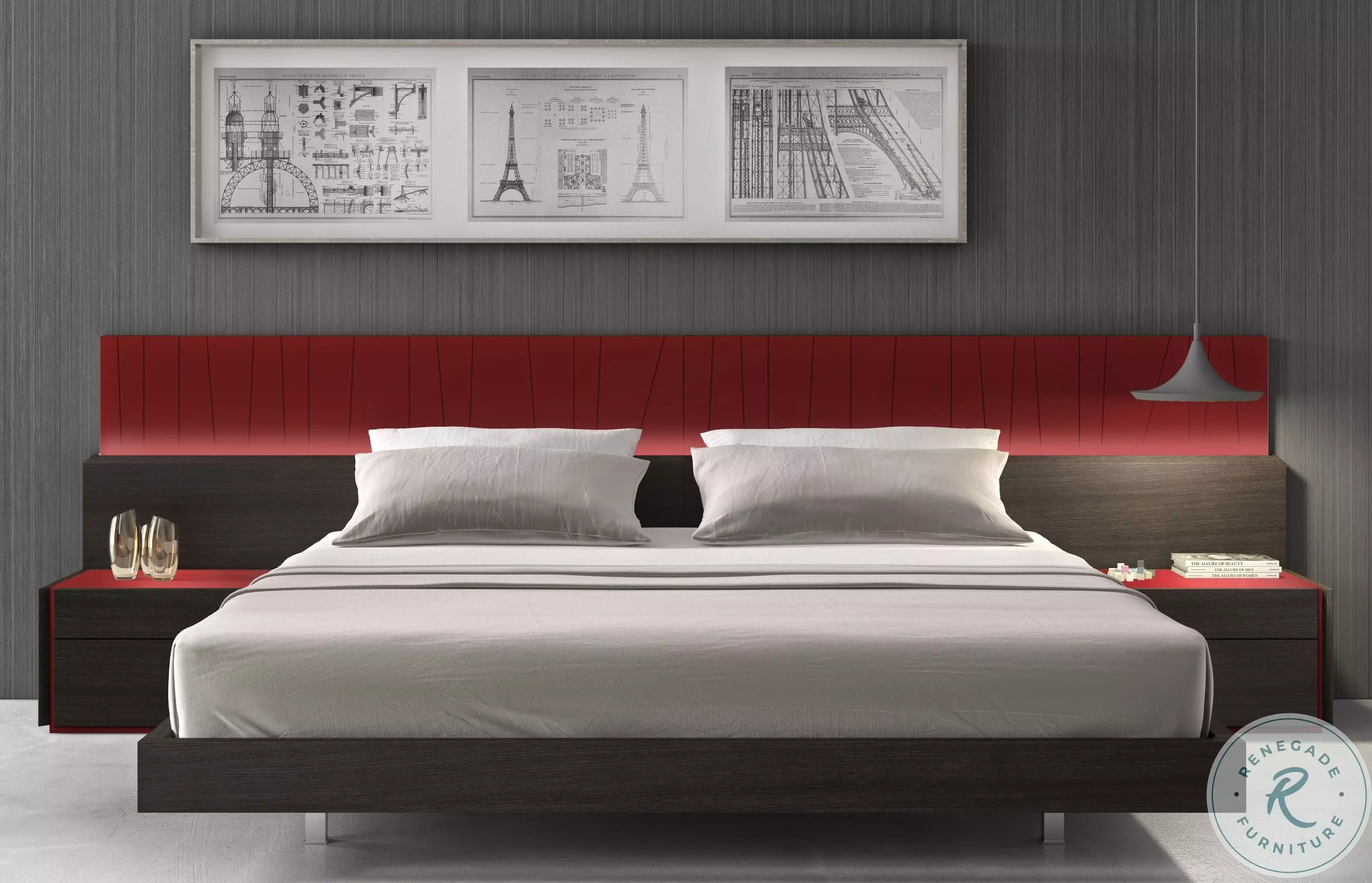 Lagos Red & Wenge Lacquer Queen Platform Bed from J&M (17867250-Q