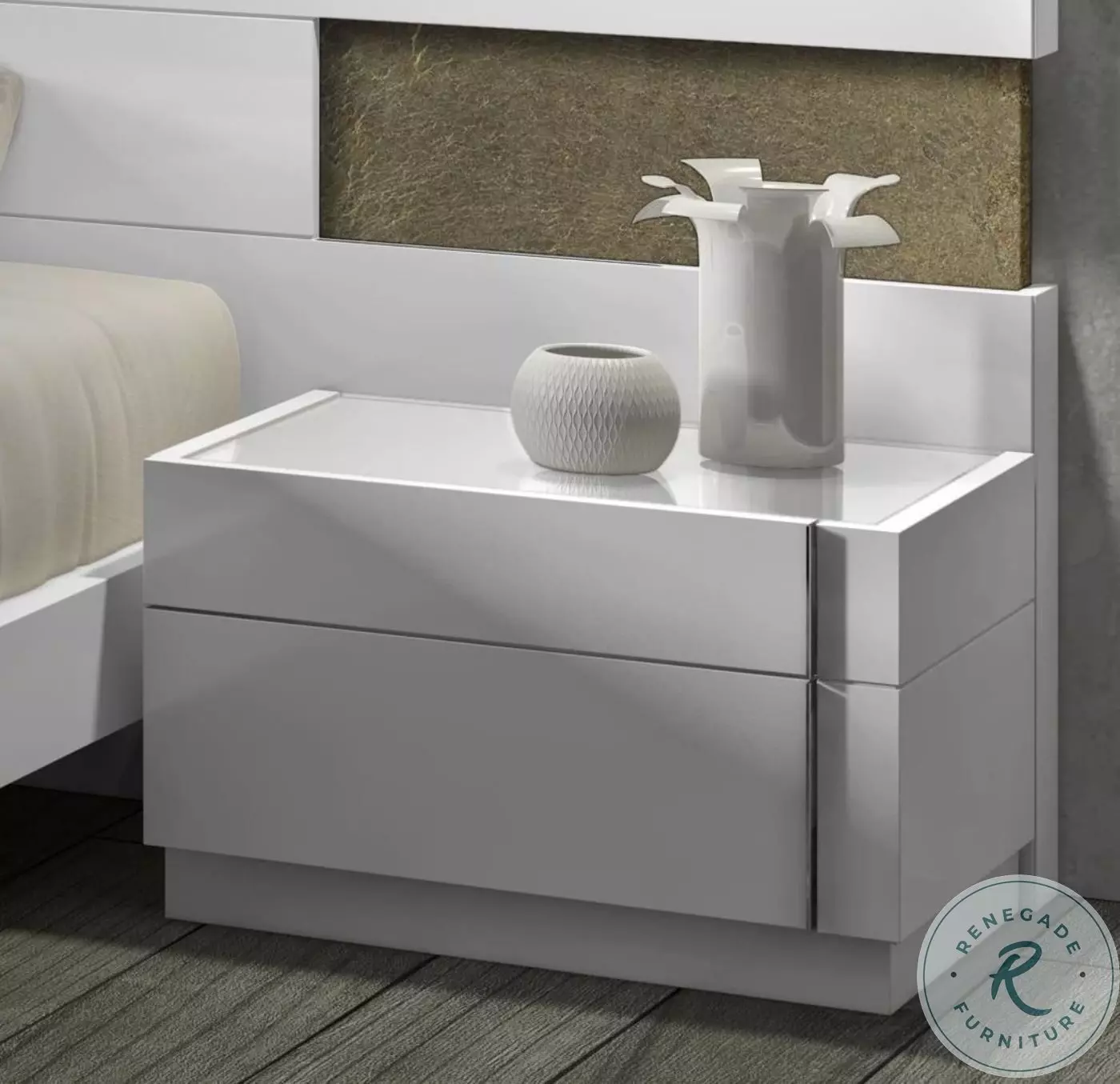 Amora Natural White Lacquer Platform Bedroom Set from J&M