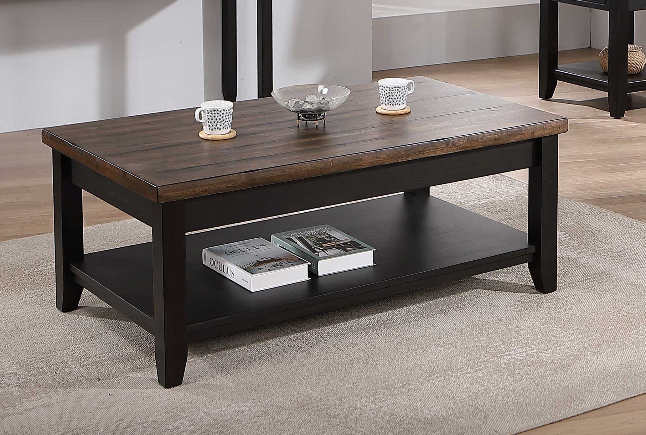 Ashford Black and Brown 1 Shelf Rectangular Cocktail Table from