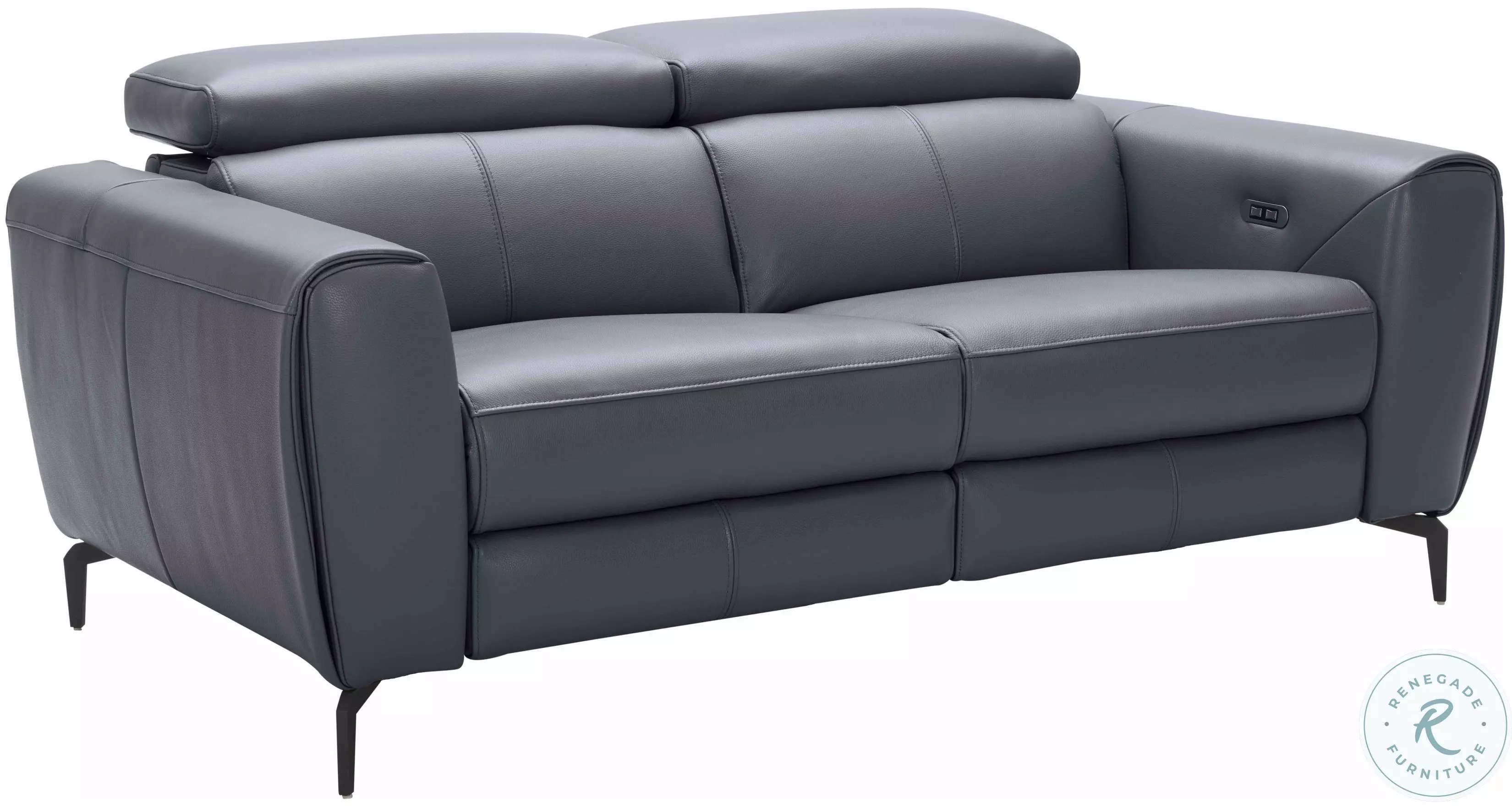 Lorenzo Blue Grey Italian Leather Power Reclining Loveseat from