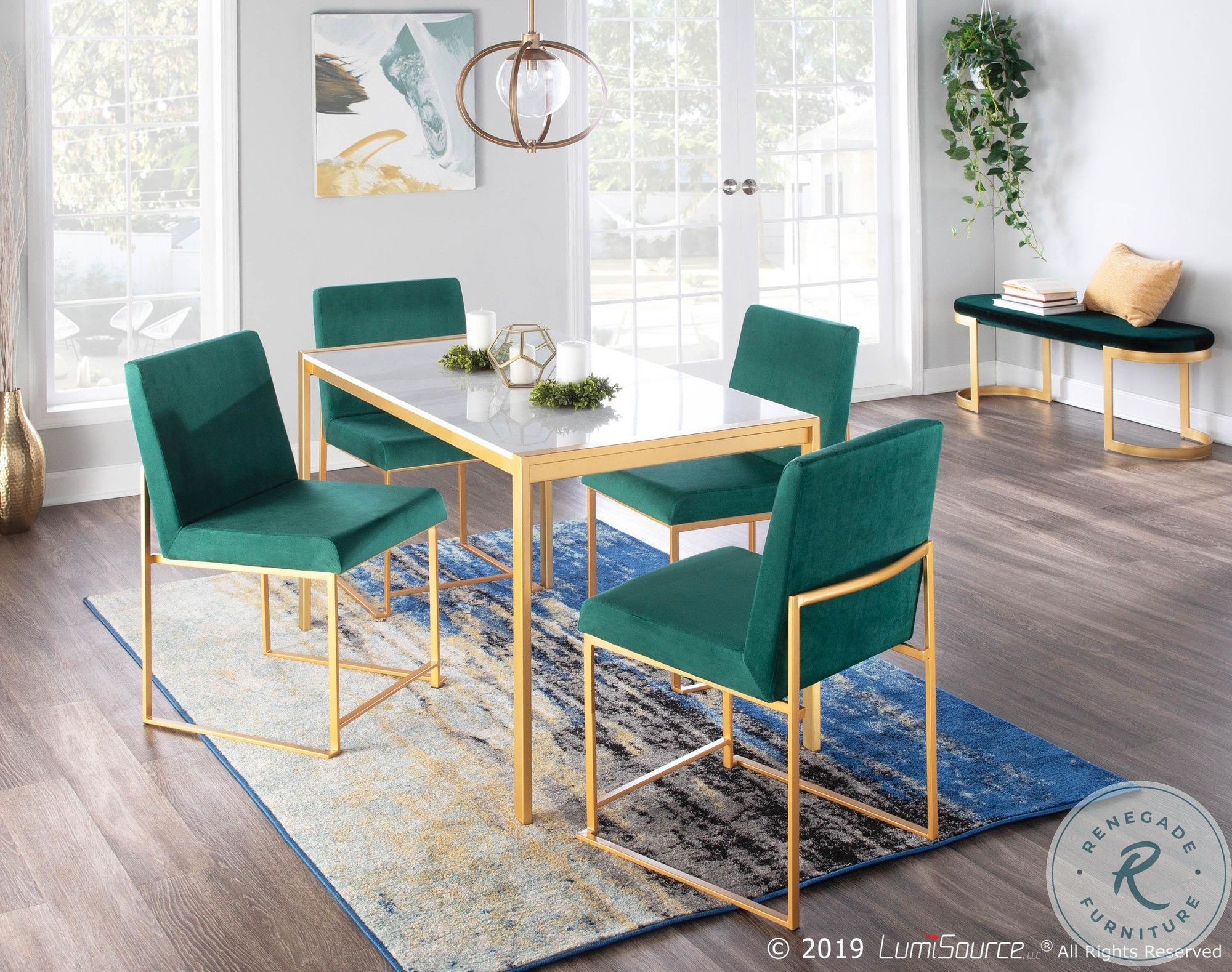 Fuji Green High Back Velvet and Gold Metal Dining Chair Set of 2 from