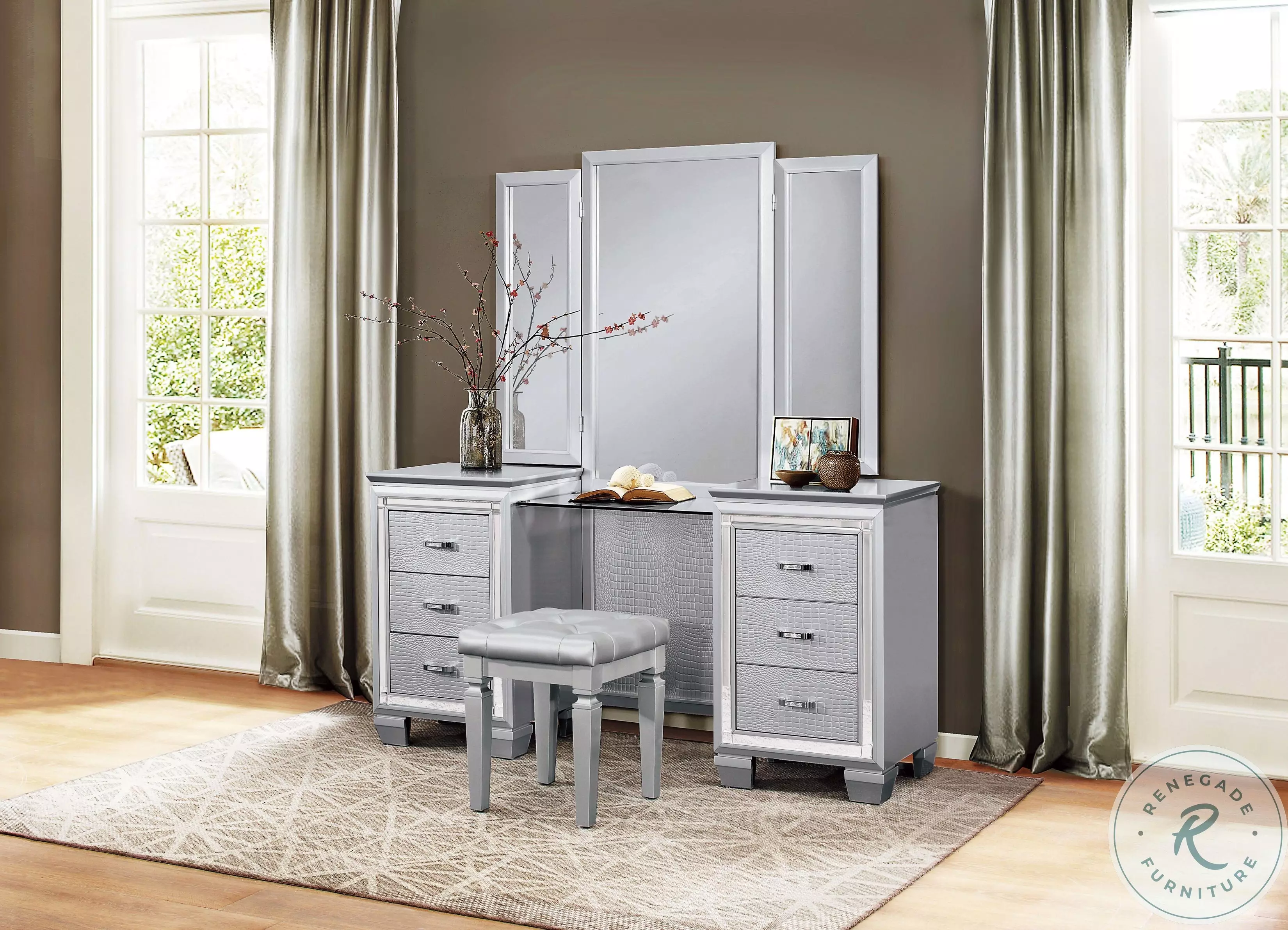 Allura Silver Vanity Stool From Home Gallery Stores | Home Gallery