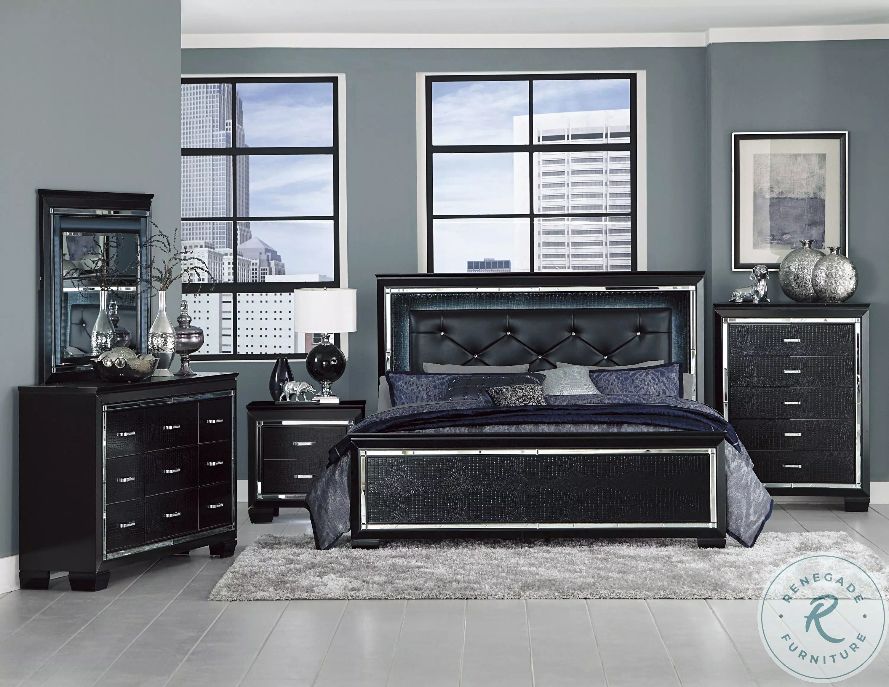 Allura Black Youth Upholstered Panel Bedroom Set from Homelegance