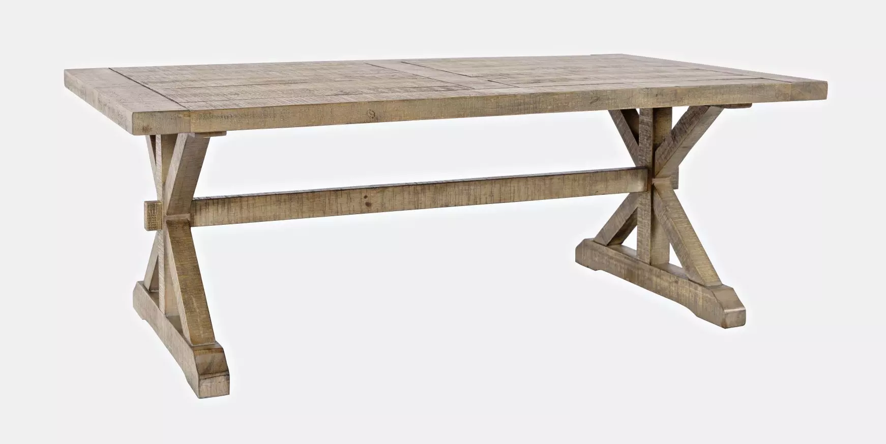 Jofran Carlyle Crossing Modern Rustic Distressed Solid Wood Coffee Table with Trestle