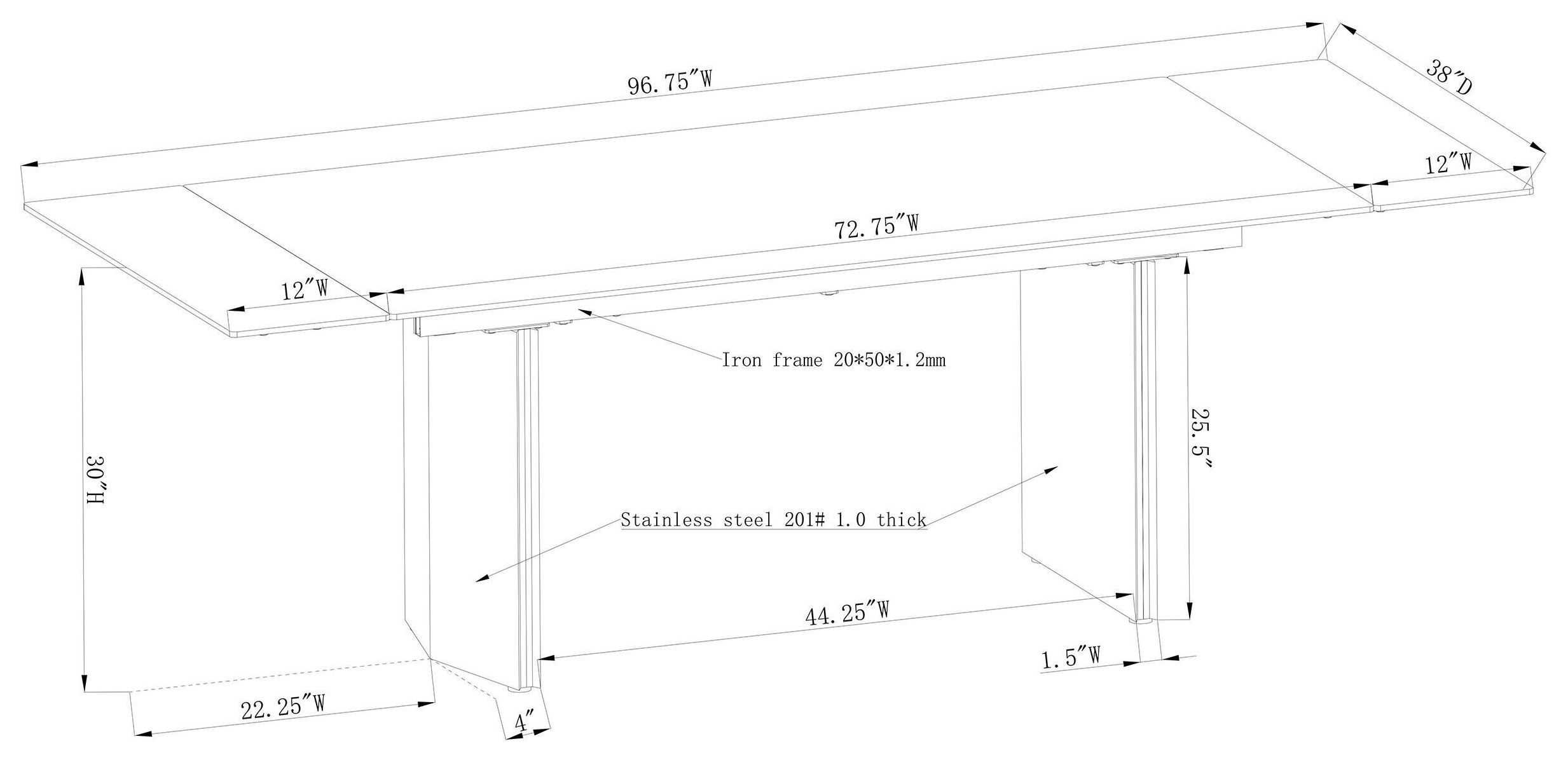 Vesa Beige and Brushed Gold 79" Glass Top Extendable Dining Table