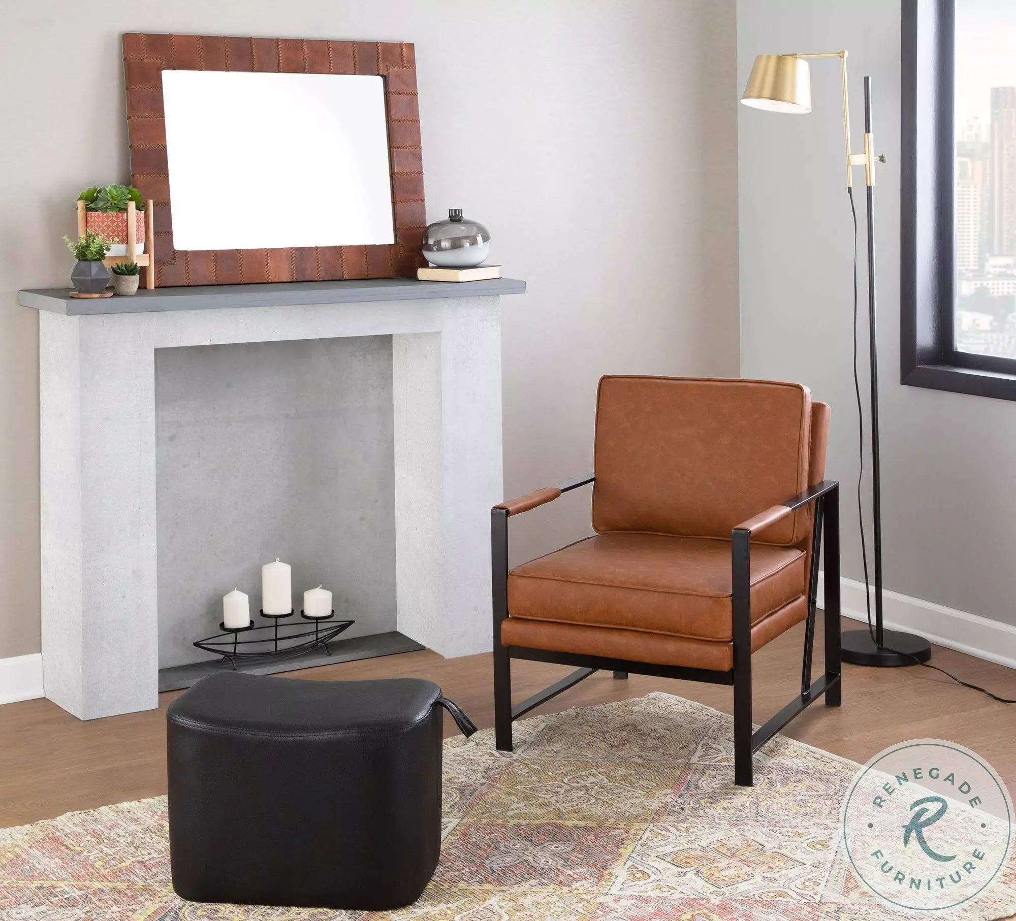 Franklin Black Metal And Camel Faux Leather Arm Chair From