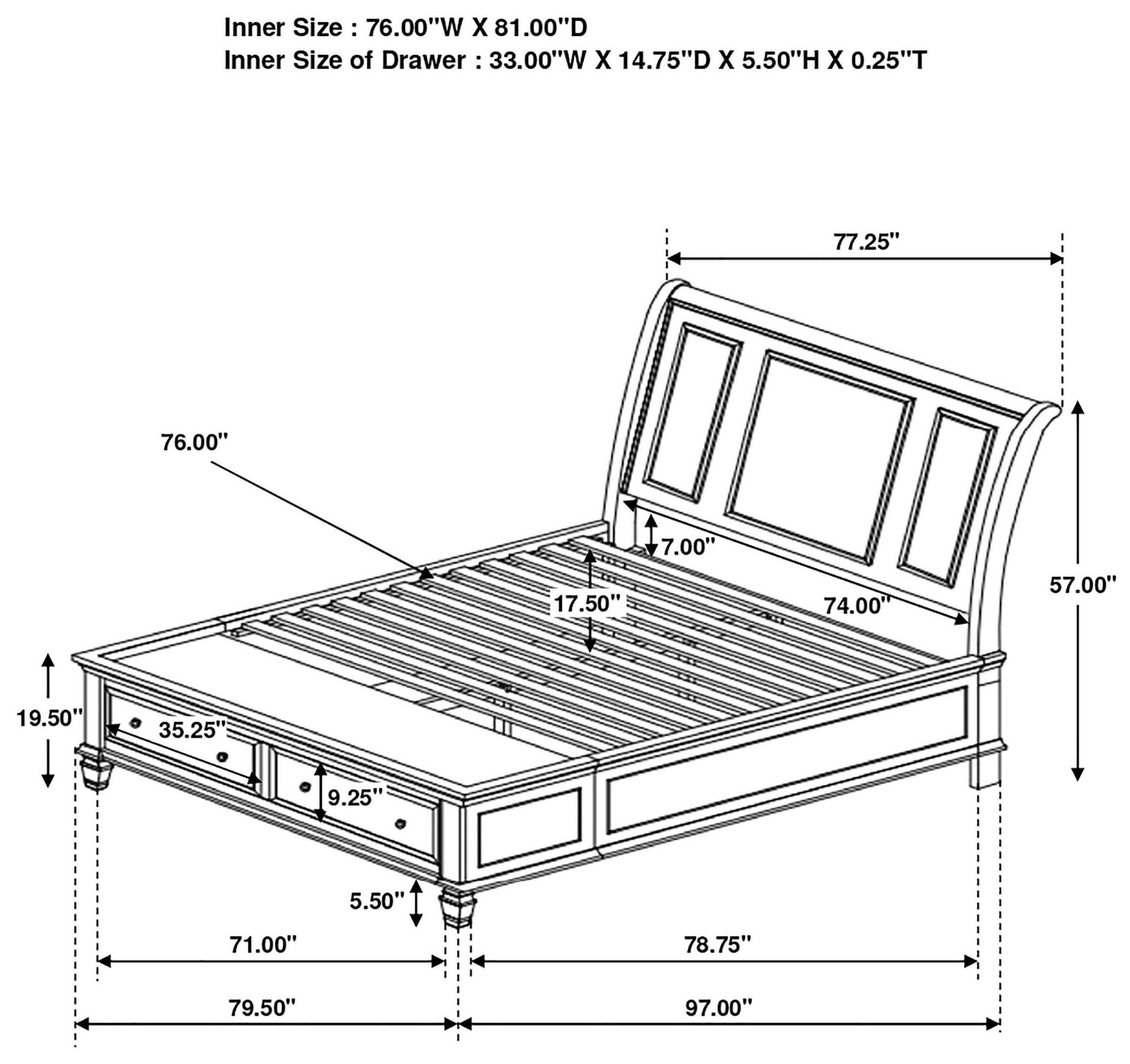 Sandy White King Storage Sleigh Bed