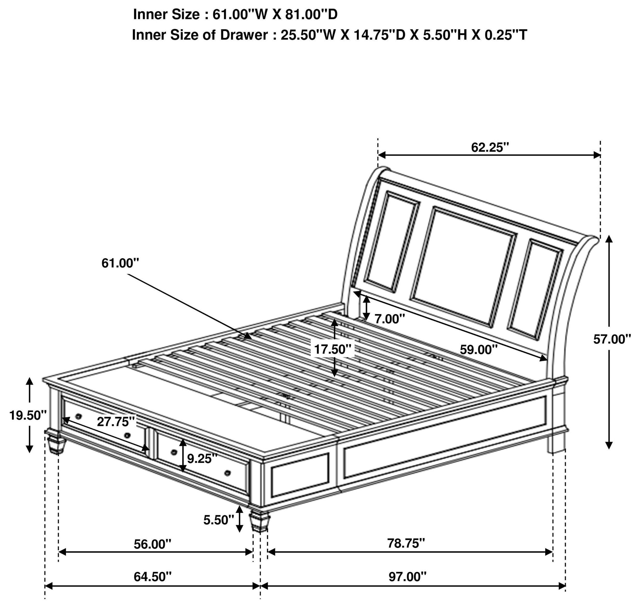 Sandy White Queen Storage Sleigh Bed