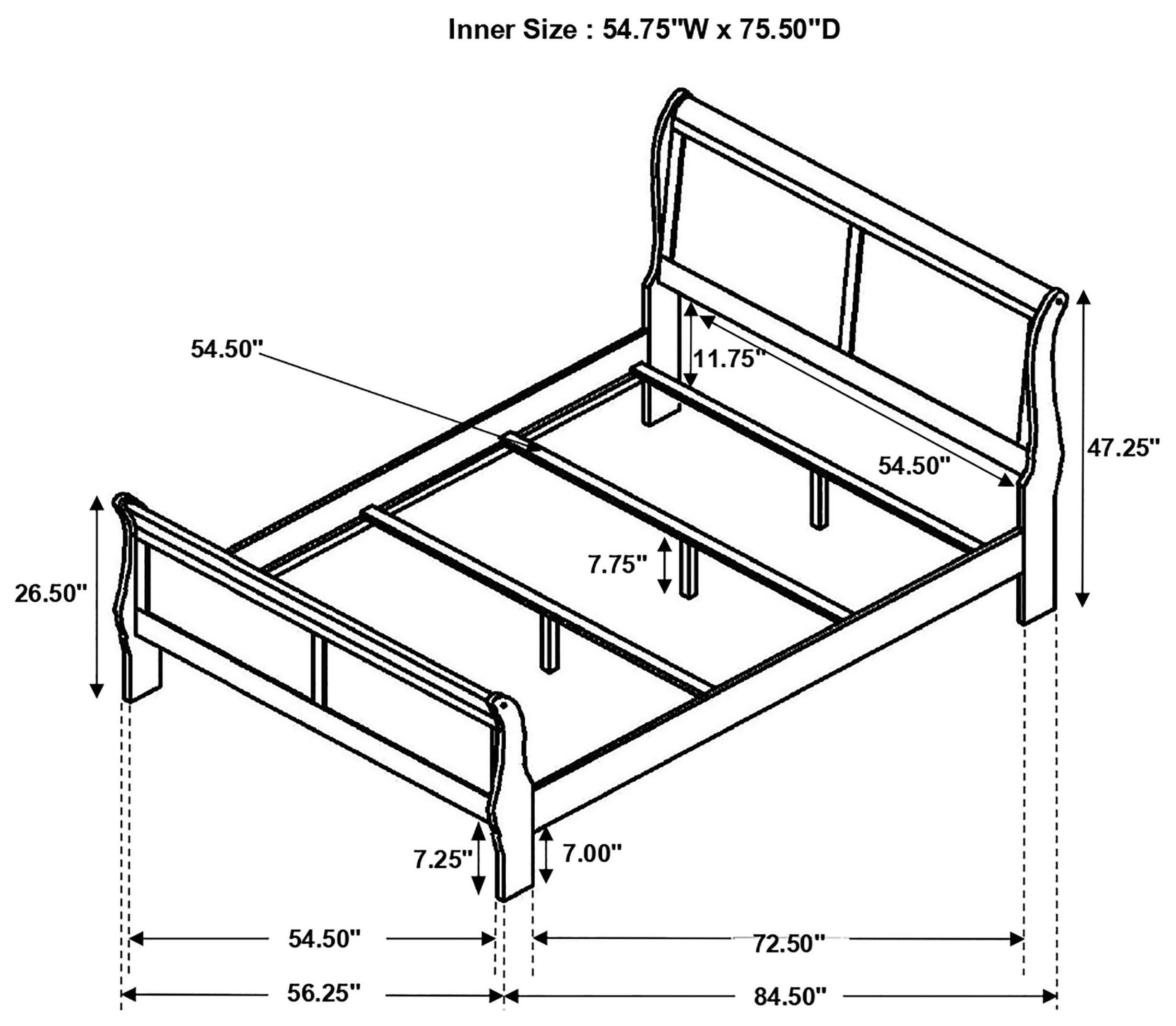 Louis Philippe Cappuccino Full Sleigh Bed
