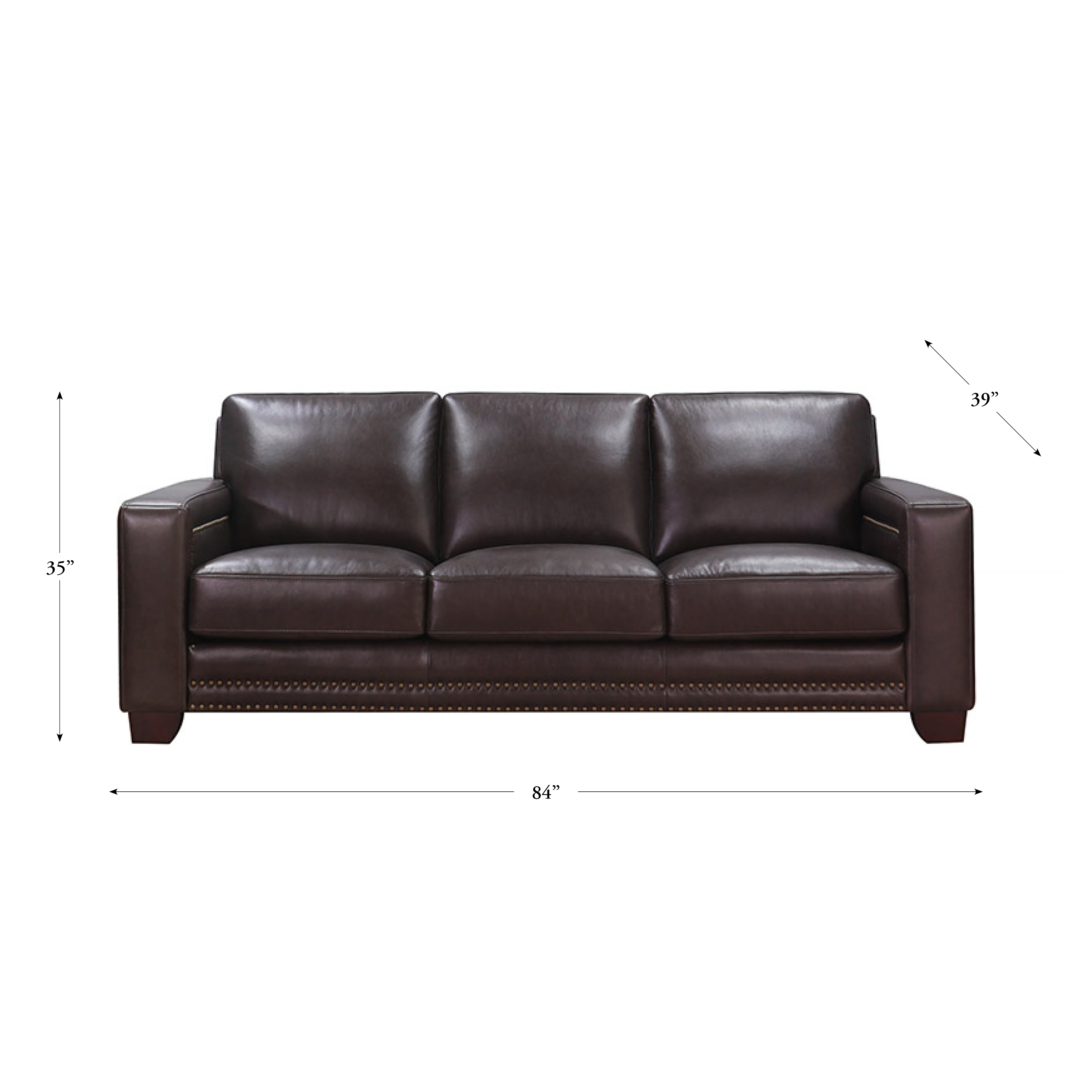 Aldercrest Brown Leather 84" Sofa with Nailhead Trim