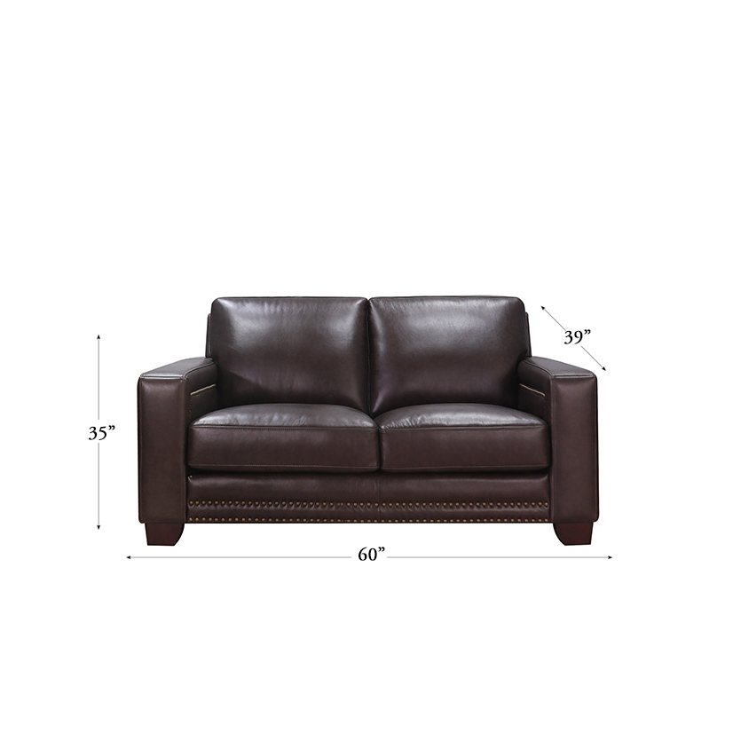 Aldercrest Brown Leather 60" Loveseat with Nailhead Trim