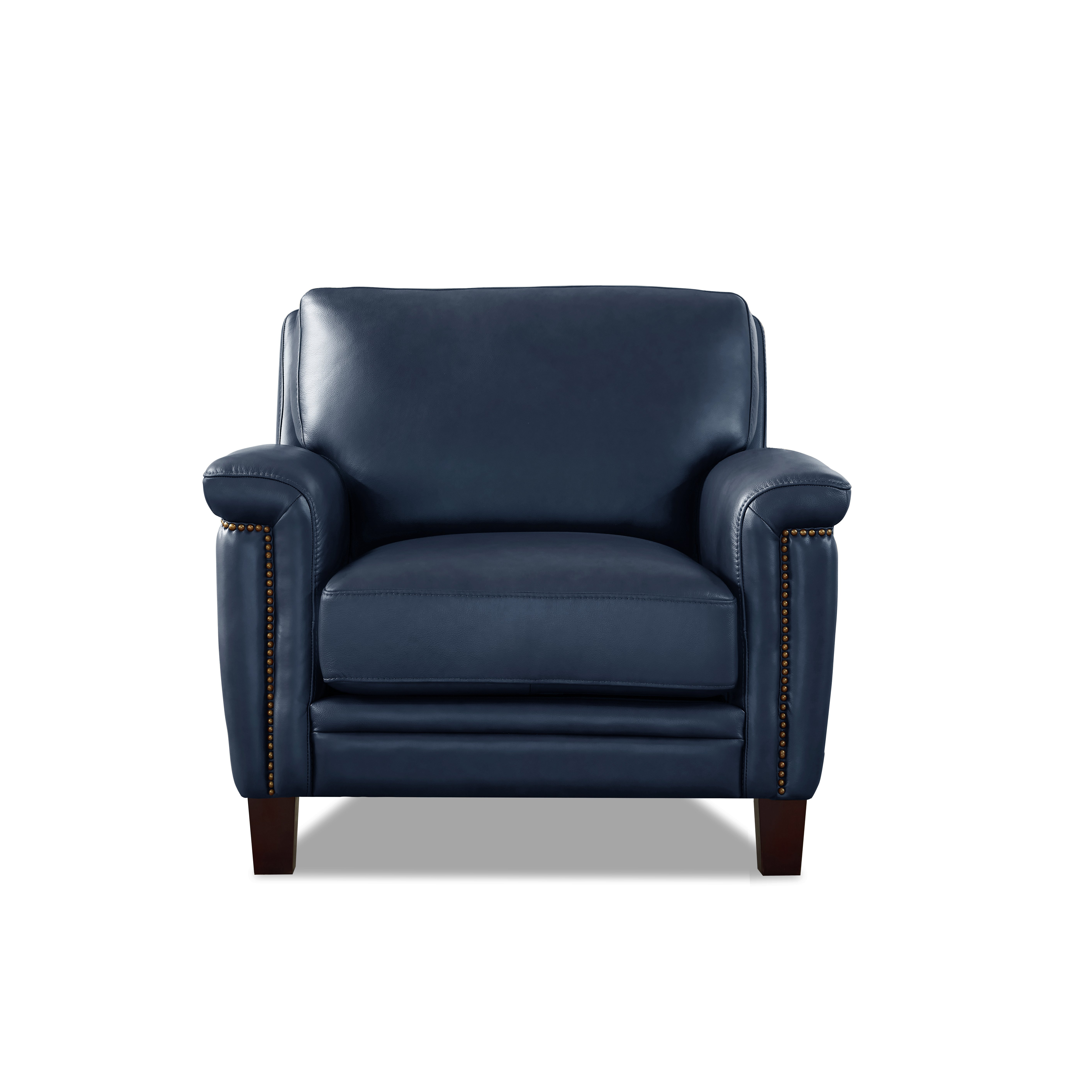 Sherwyn Navy Leather Upholstered Accent Chair with Nailhead Trim