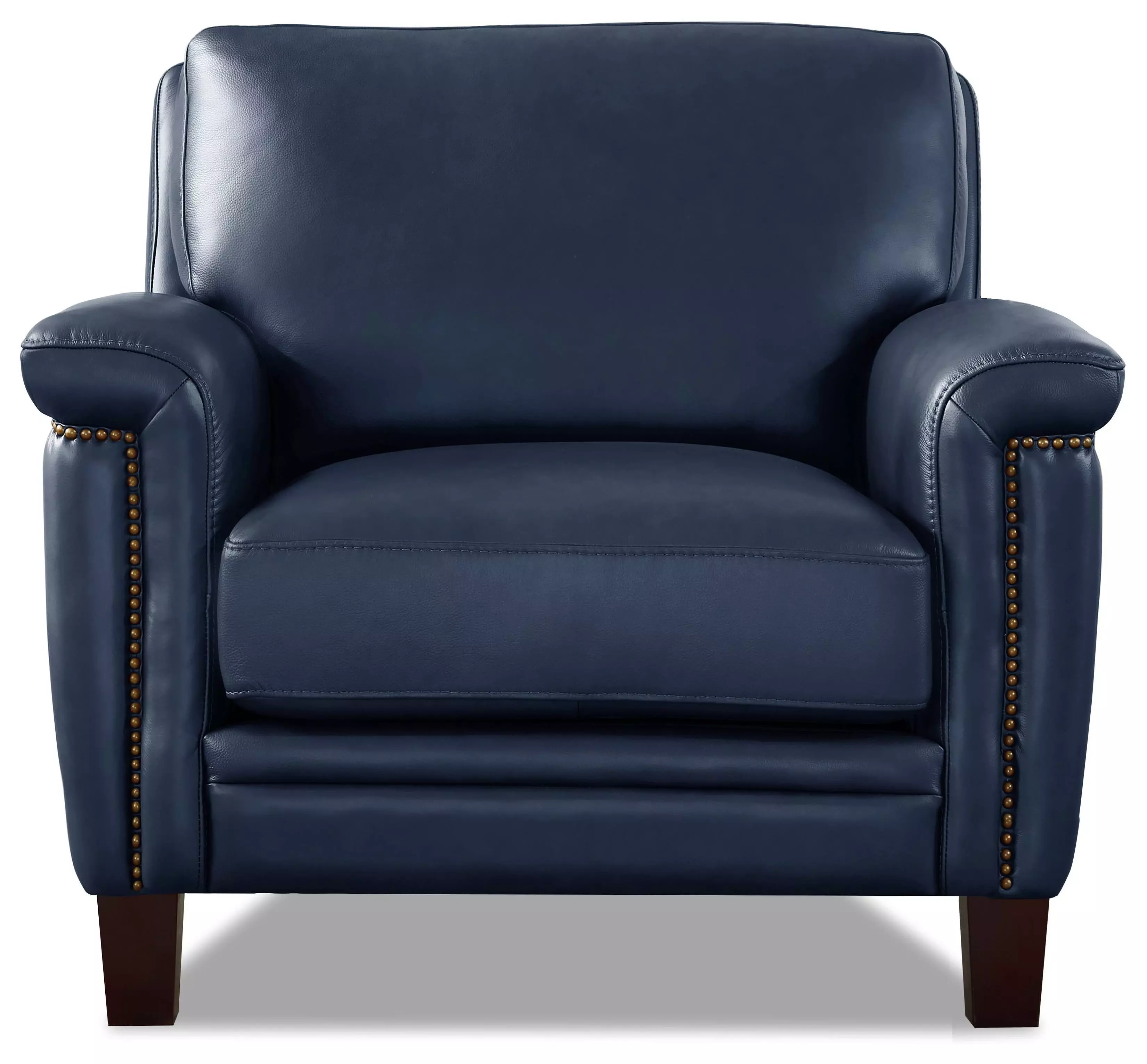 Sherwyn Navy Leather Upholstered Accent Chair with Nailhead Trim