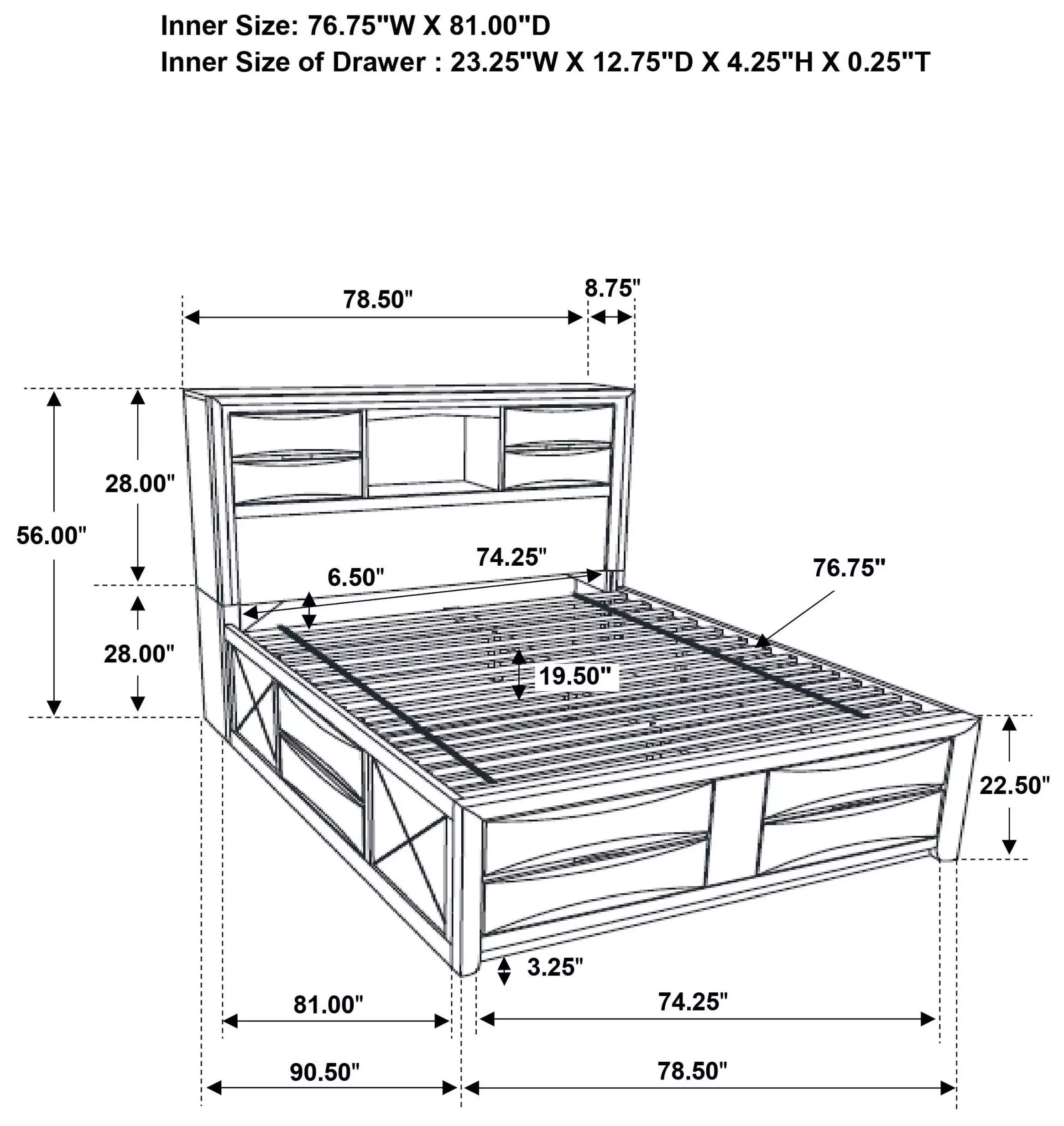 Briana Black King Storage Bookcase Bed