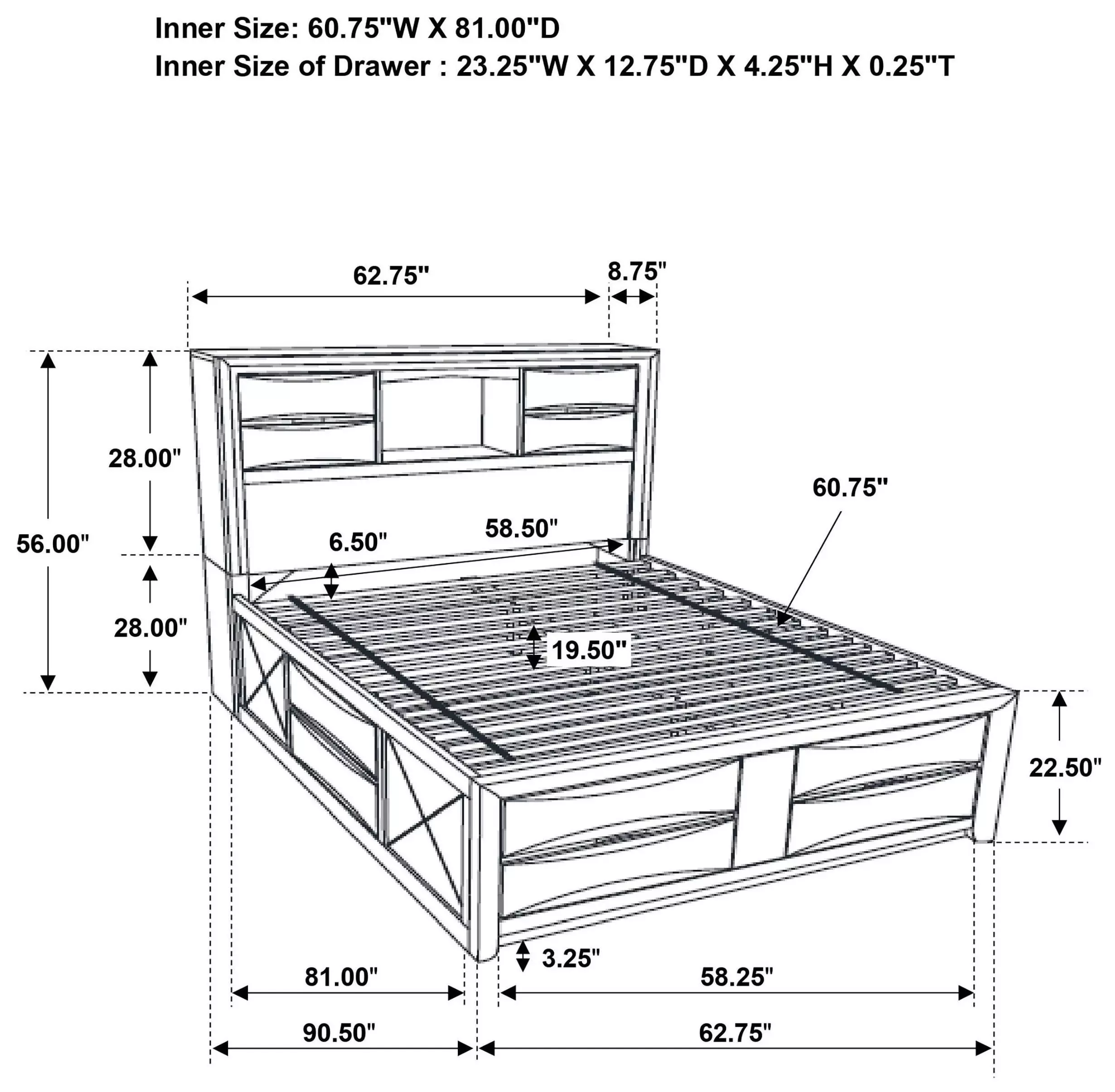 Briana Black Queen Storage Bookcase Bed