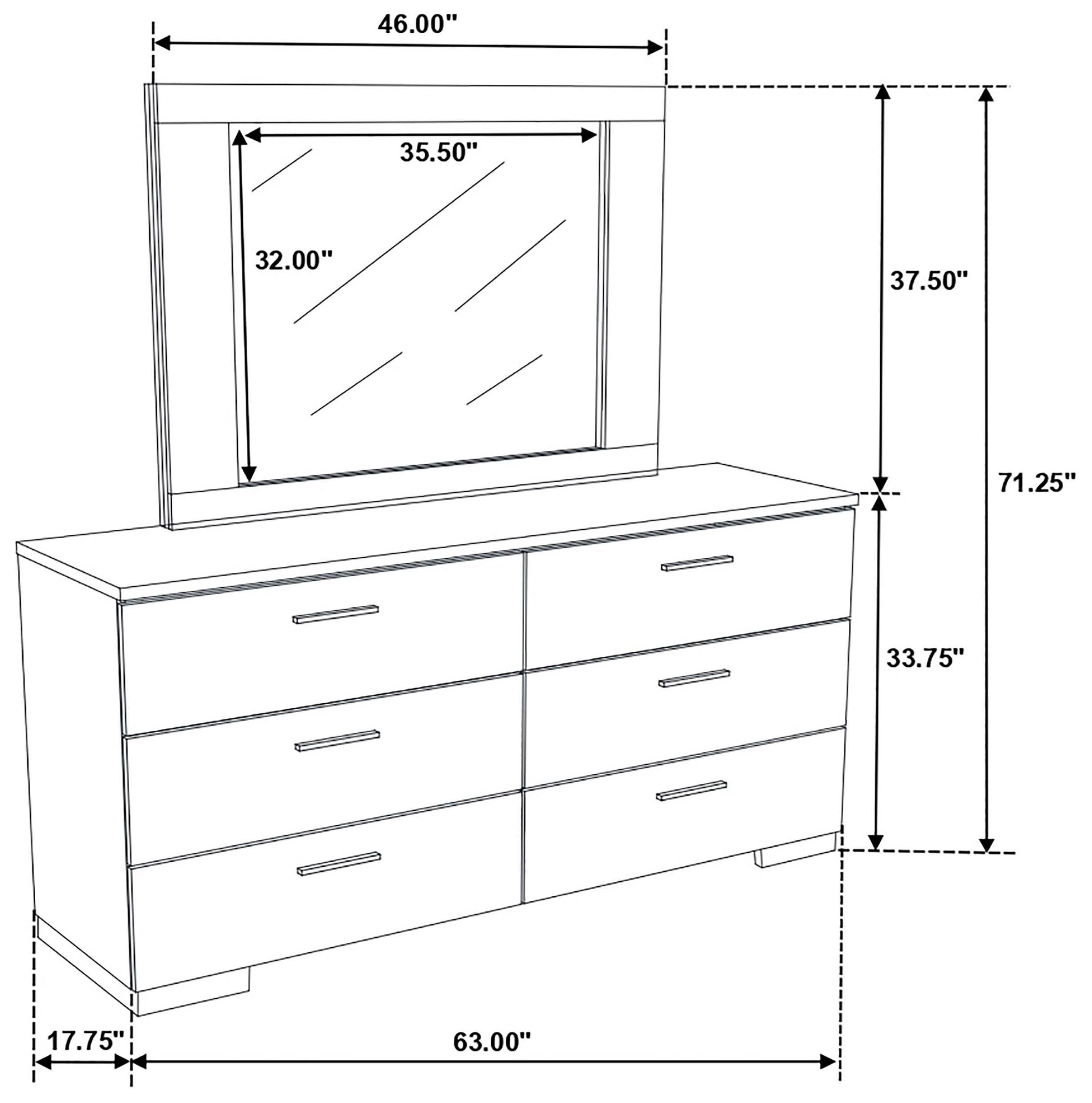 Felicity White High Gloss 6 Drawer Dresser with Mirror