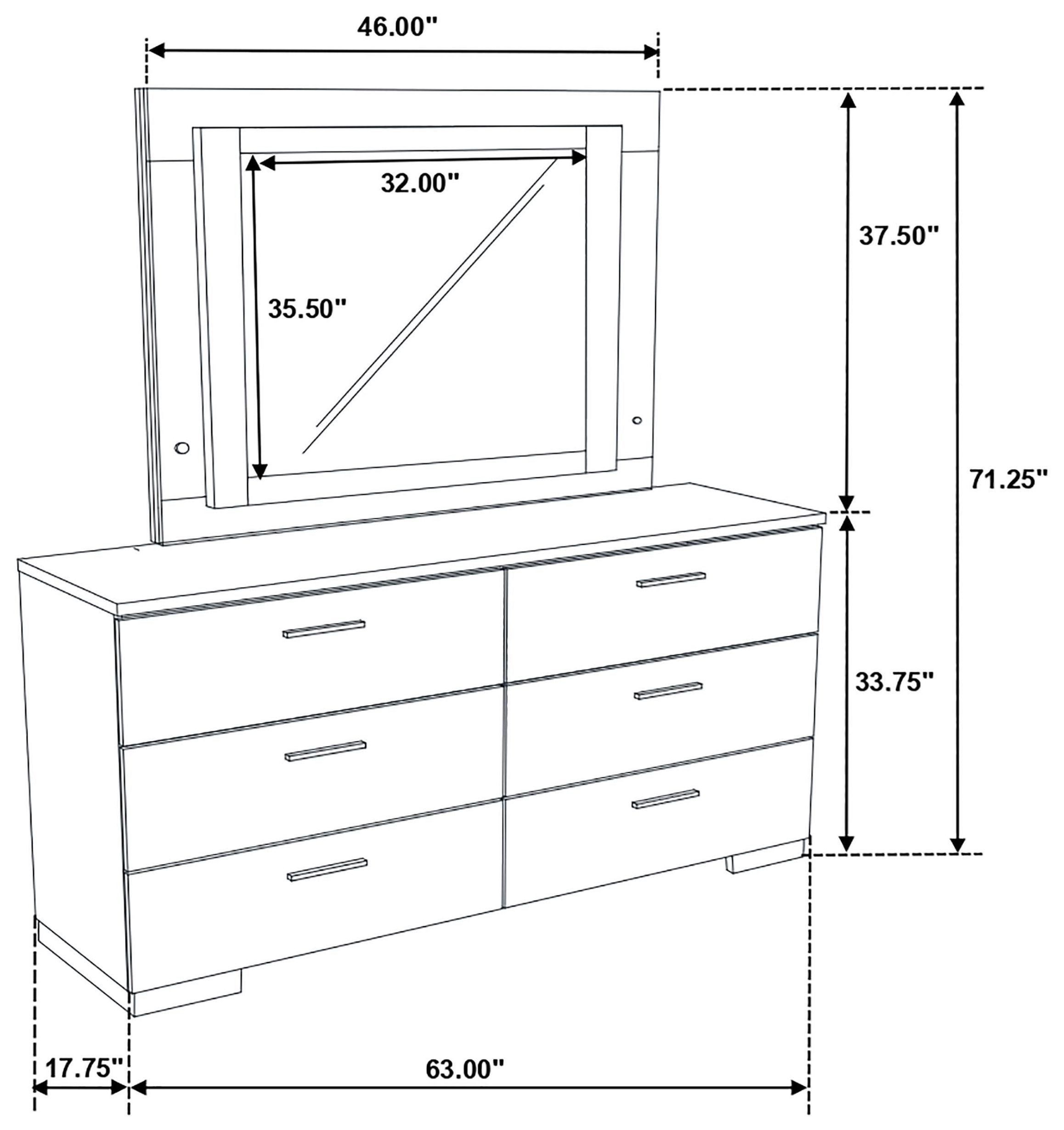 Felicity White High Gloss 6 Drawer Dresser with LED Mirror