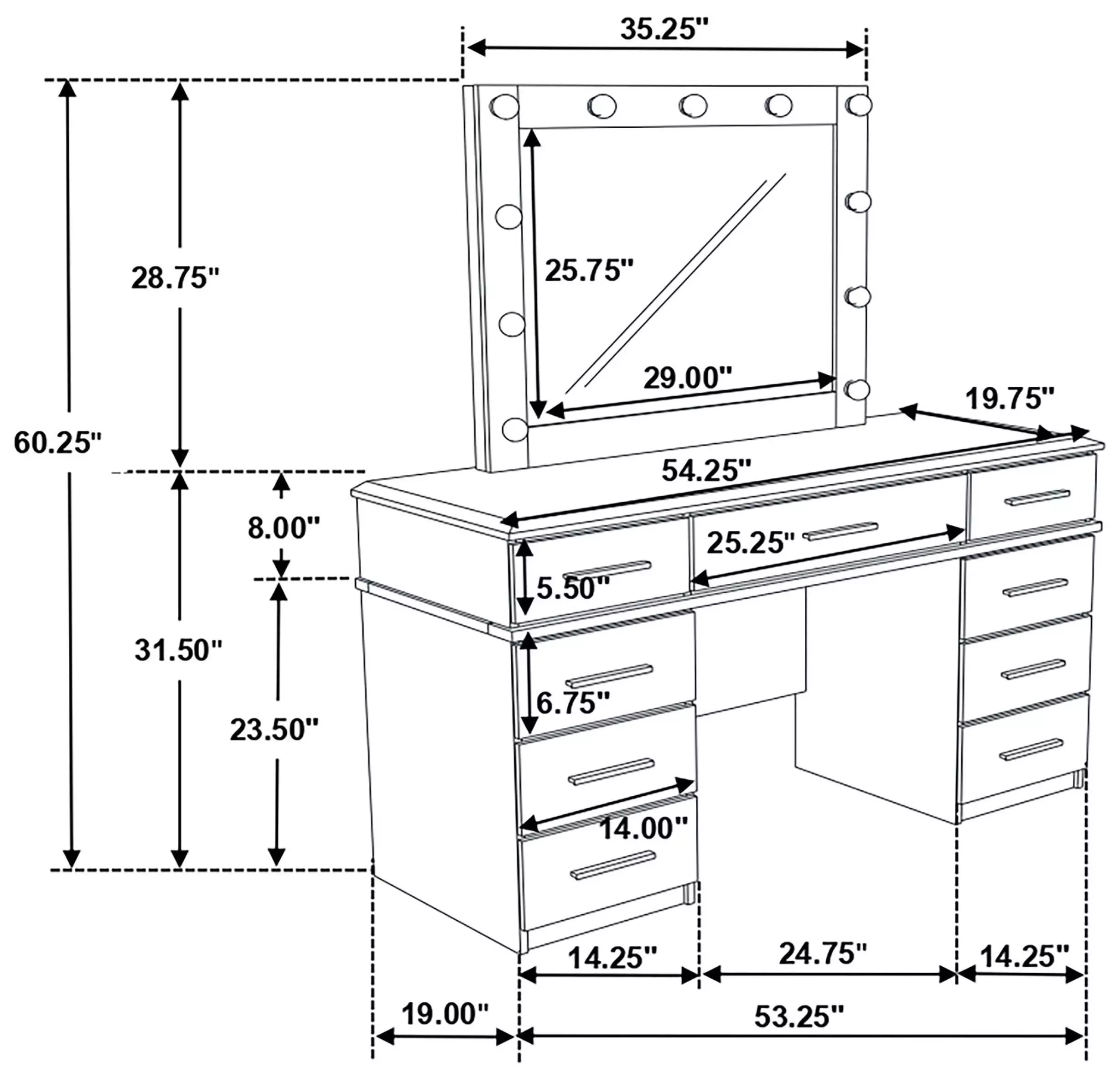 Felicity Gloss White Vanity Desk
