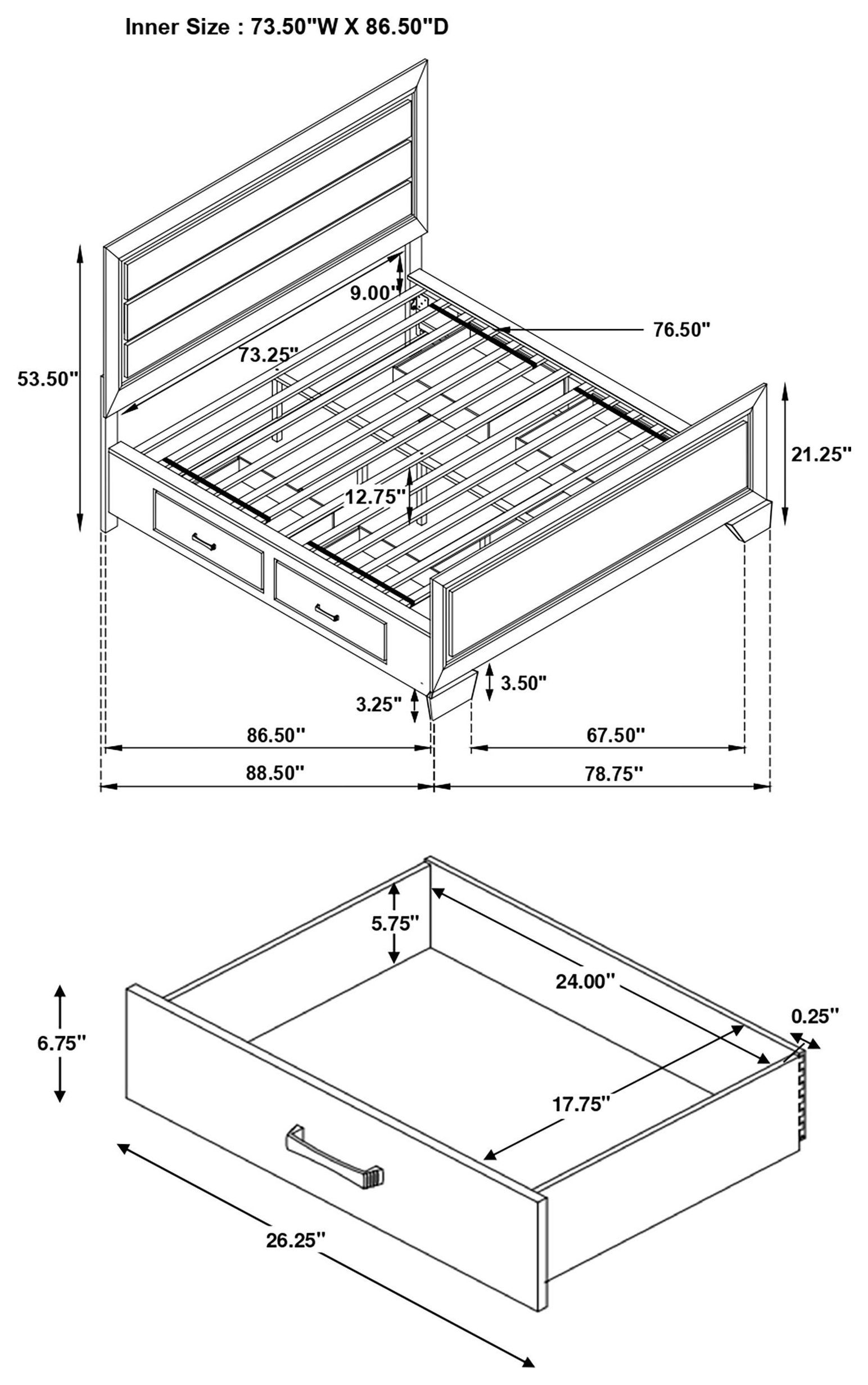 Kauffman Washed Taupe California King Storage Panel Bed