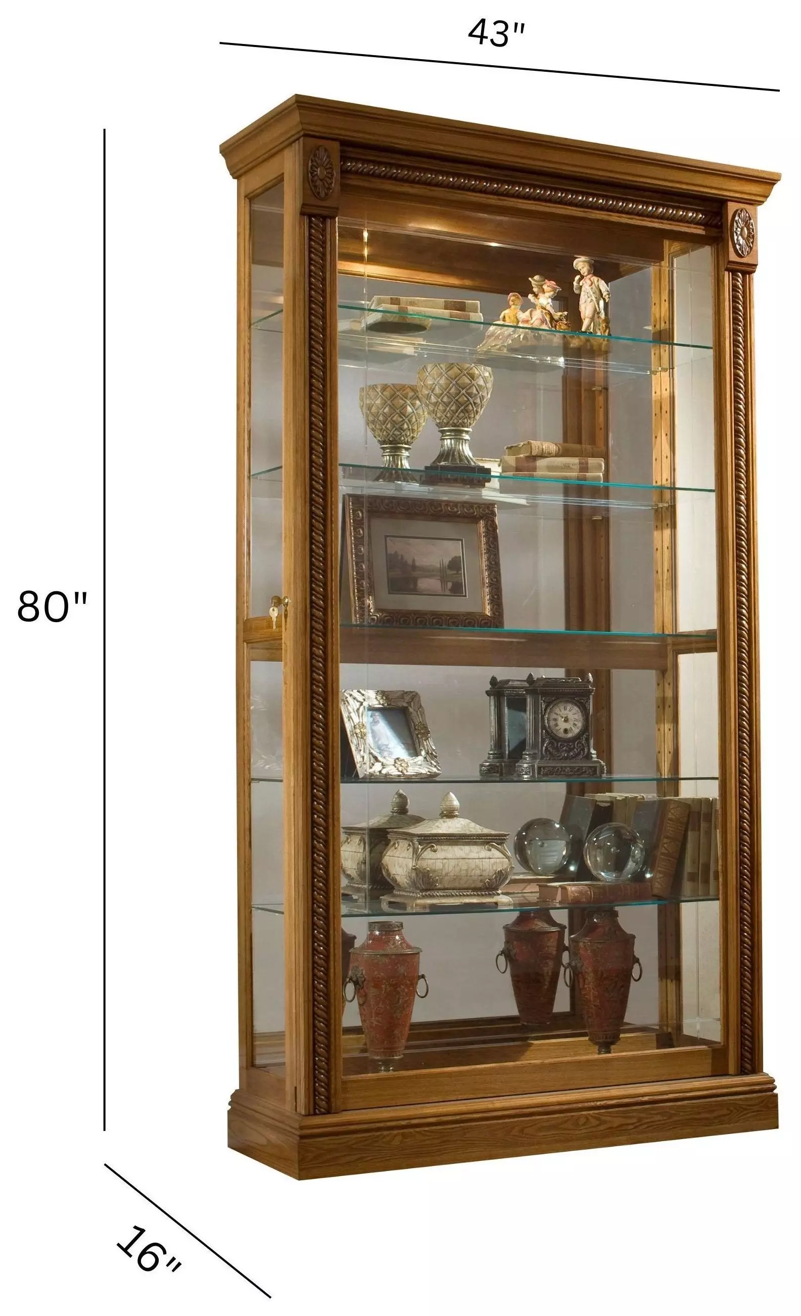 20484 Warm Honey Brown Two Way Sliding Door Curio Cabinet