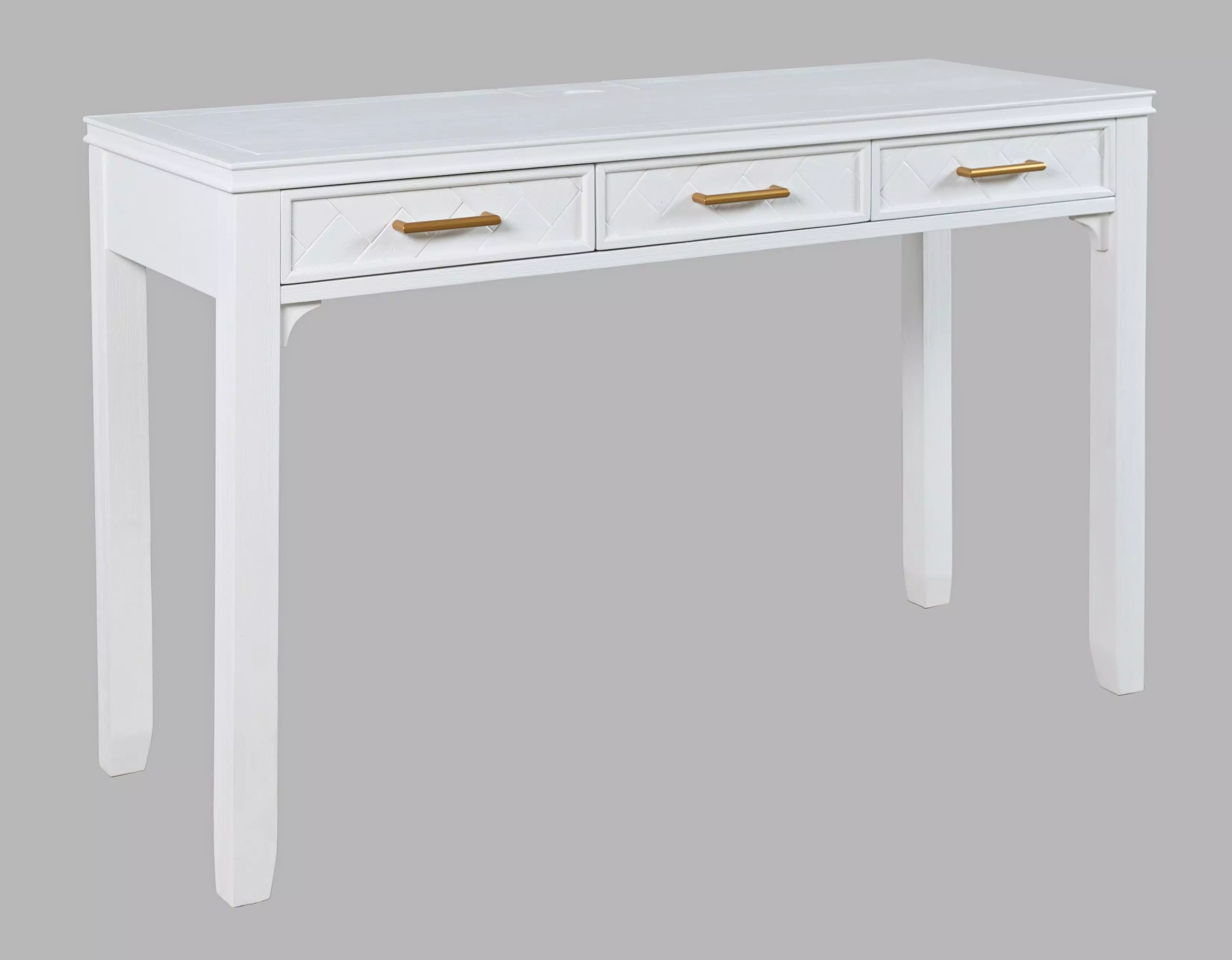 Jofran Gramercy Mid-Century Modern Chevron Three Drawer Usb Charging Desk, Blanc - Blanc