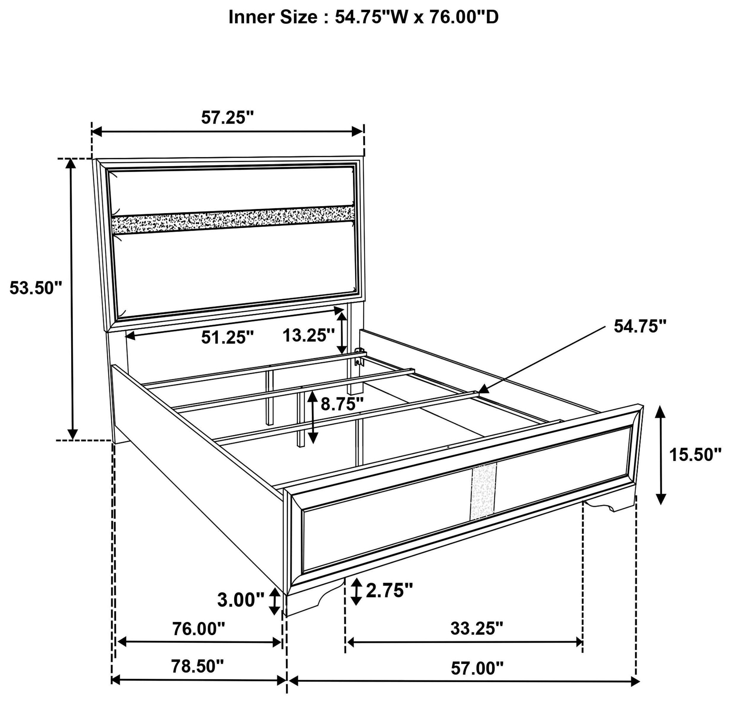 Miranda Black Full Upholstered Panel Bed
