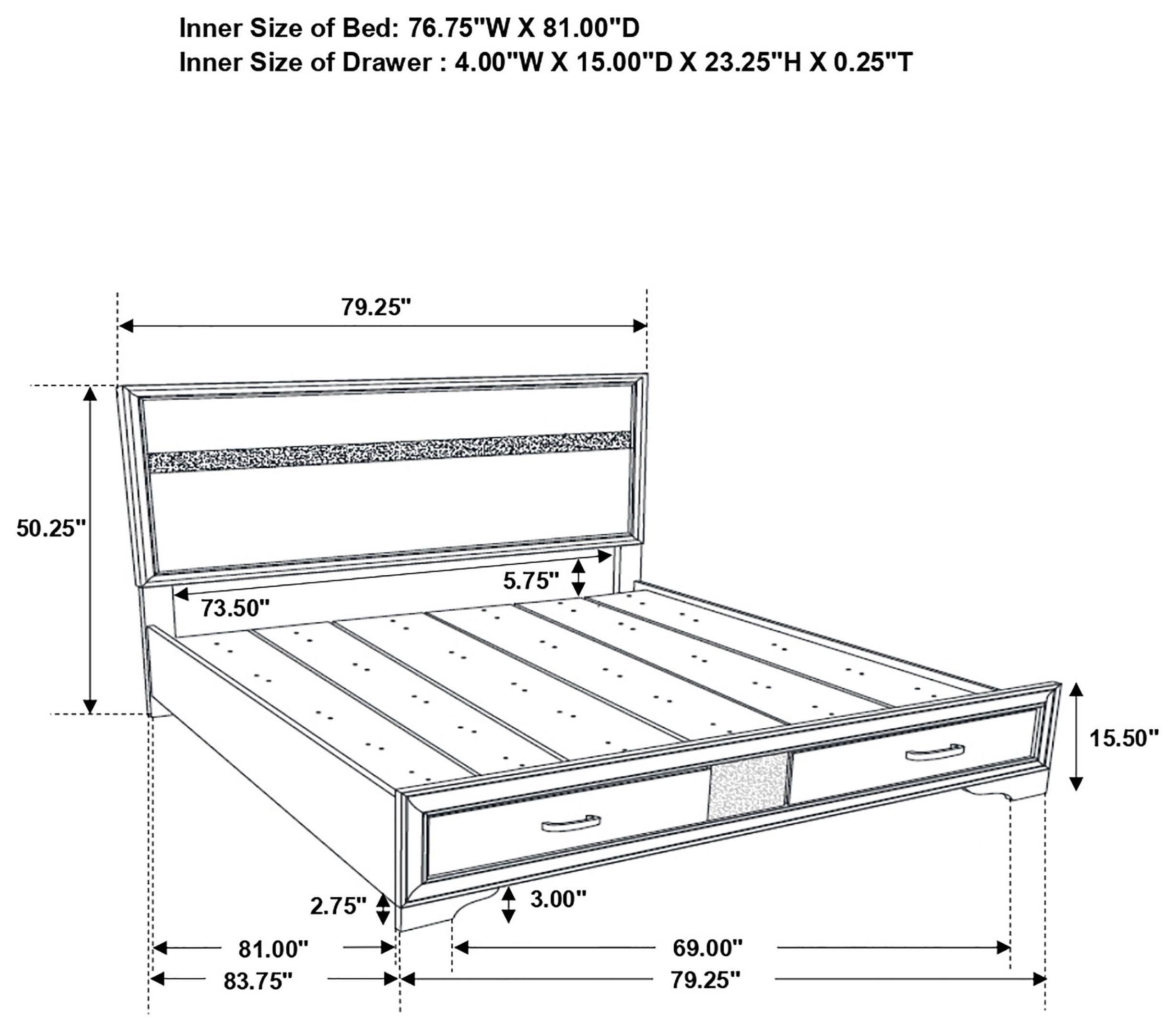 Miranda Black King Platform Storage Bed