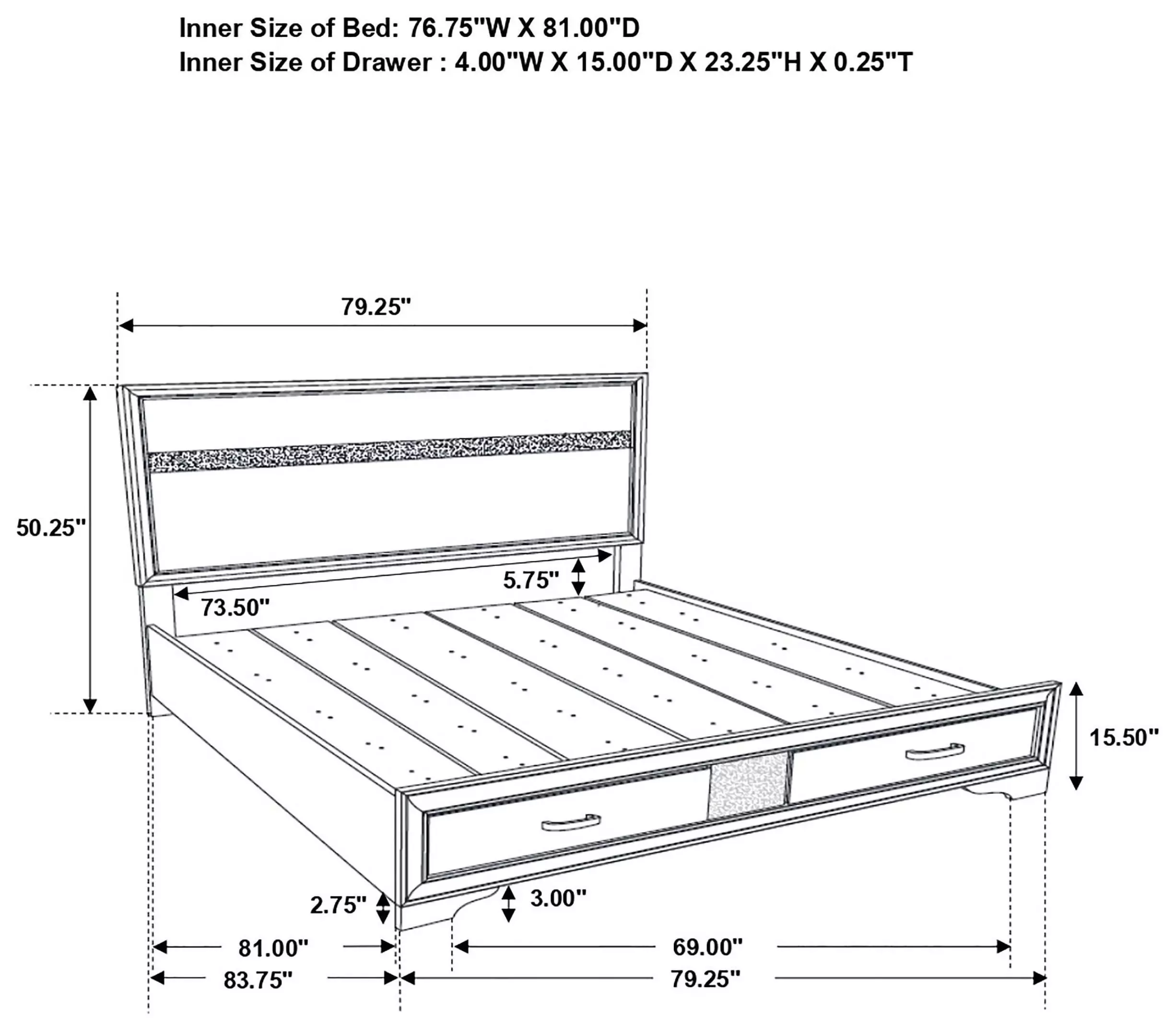 Miranda Black King Platform Storage Bed