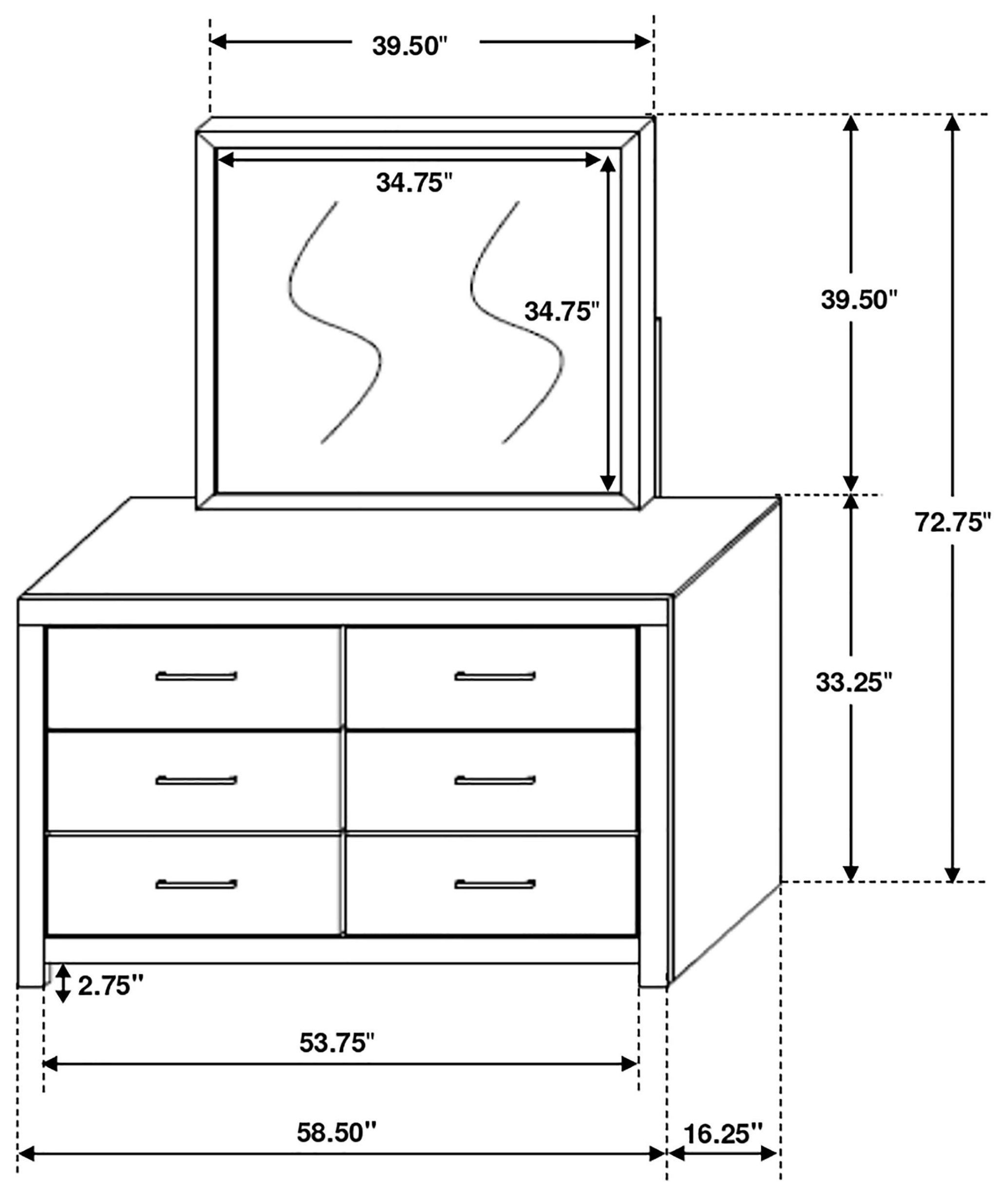 Brantford Coastal White 6 Drawer Dresser with Mirror