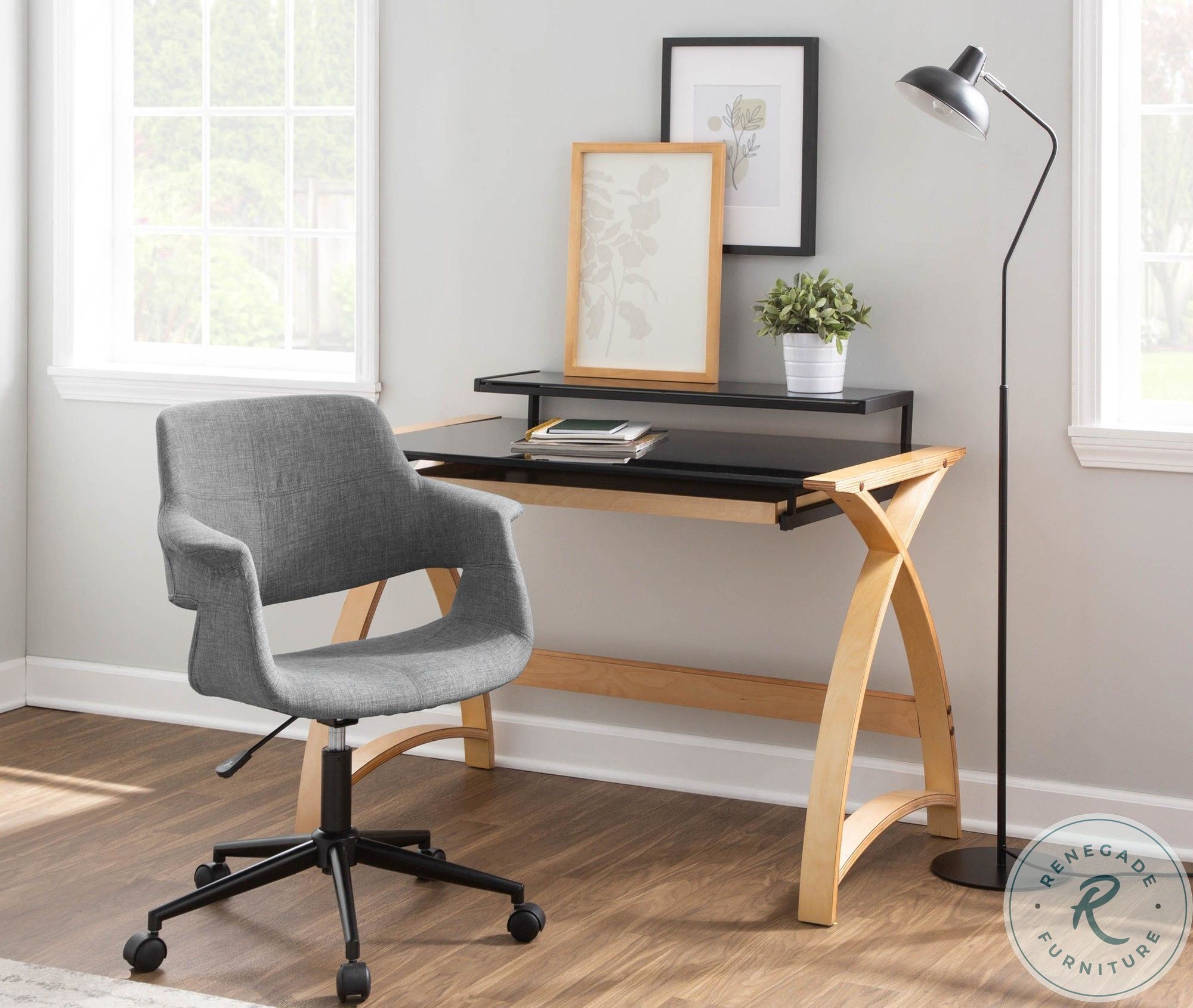 Bentley Natural Wood And Black Glass Office Desk From Lumisource