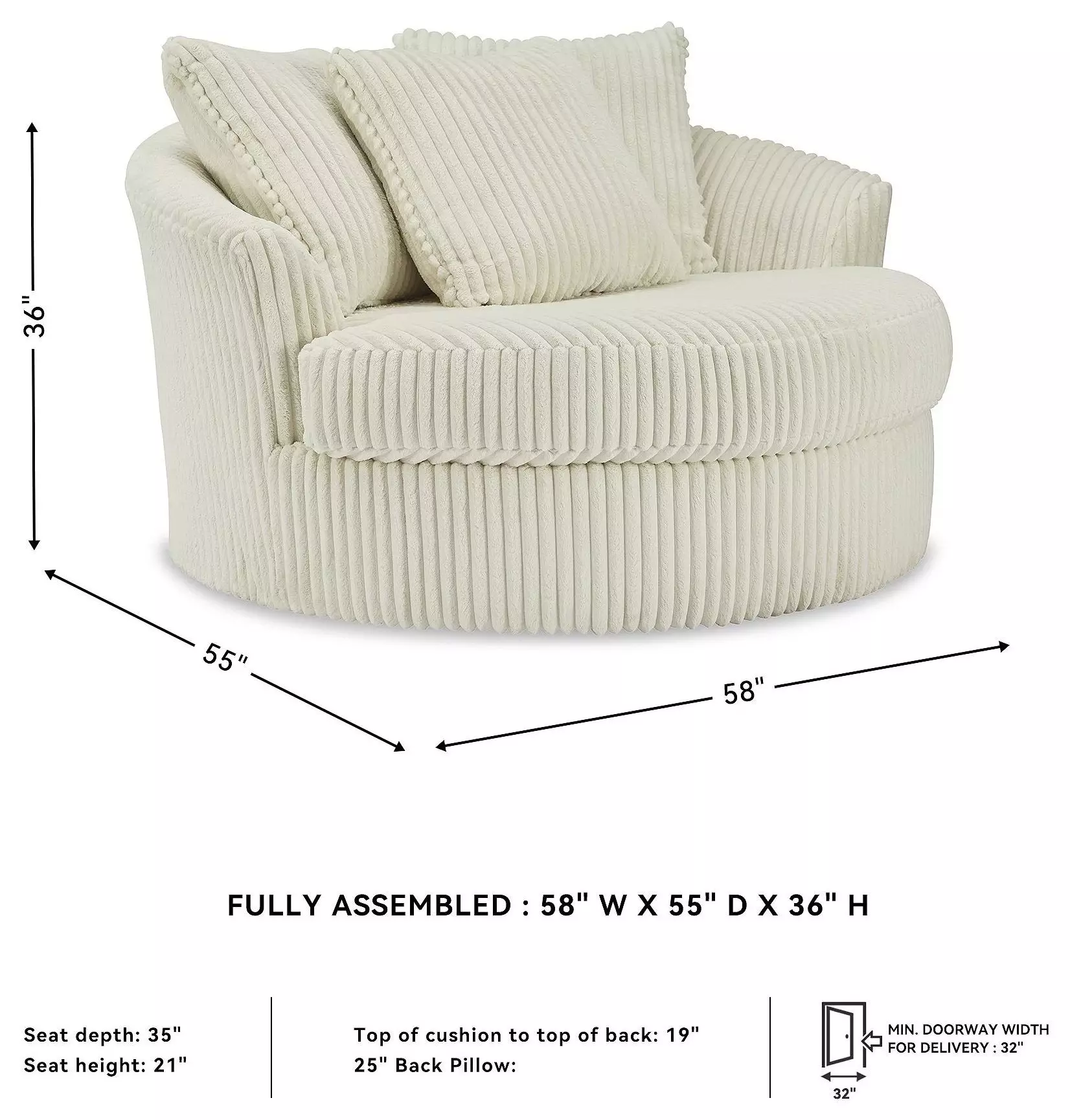 Lindyn Ivory Oversized Swivel Accent Chair