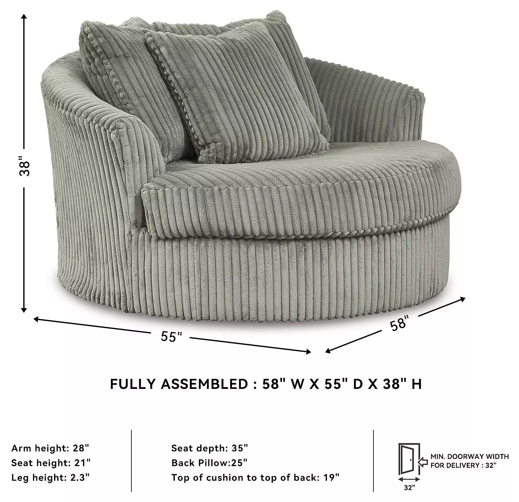 Lindyn Fog Oversized Swivel Accent Chair