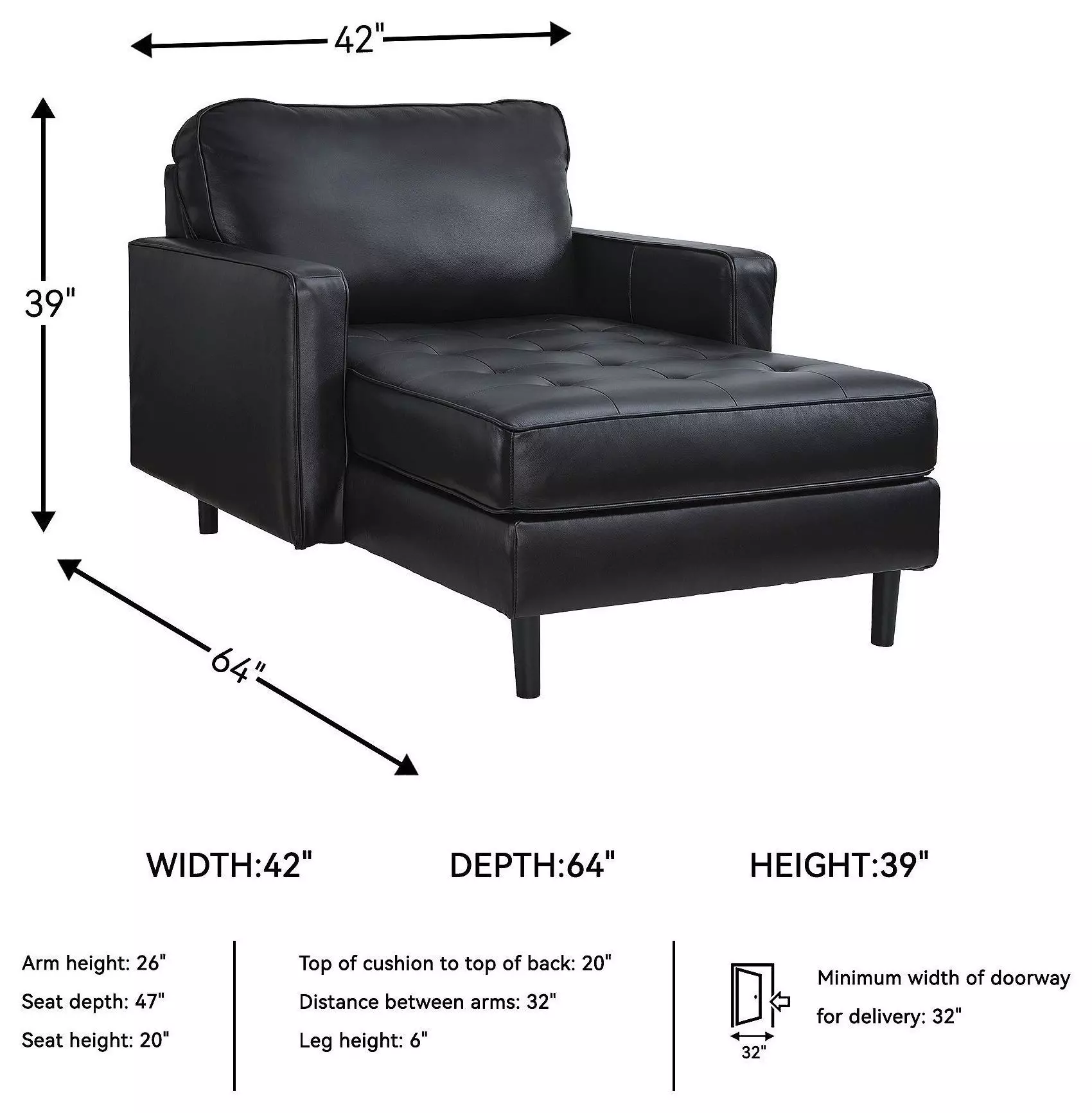 Bryceview Onyx Leather Chaise