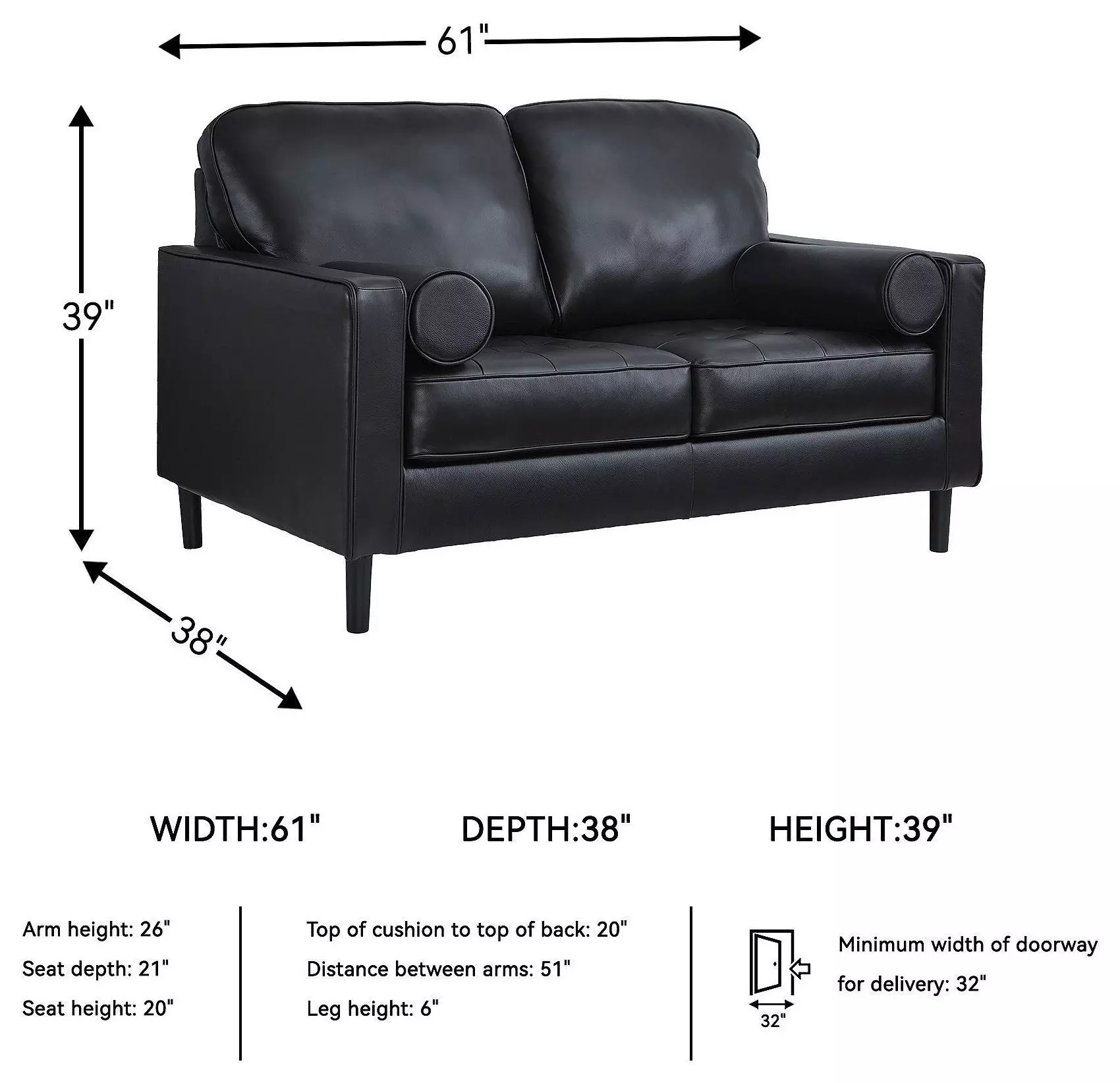 Bryceview Onyx Leather 61" Loveseat