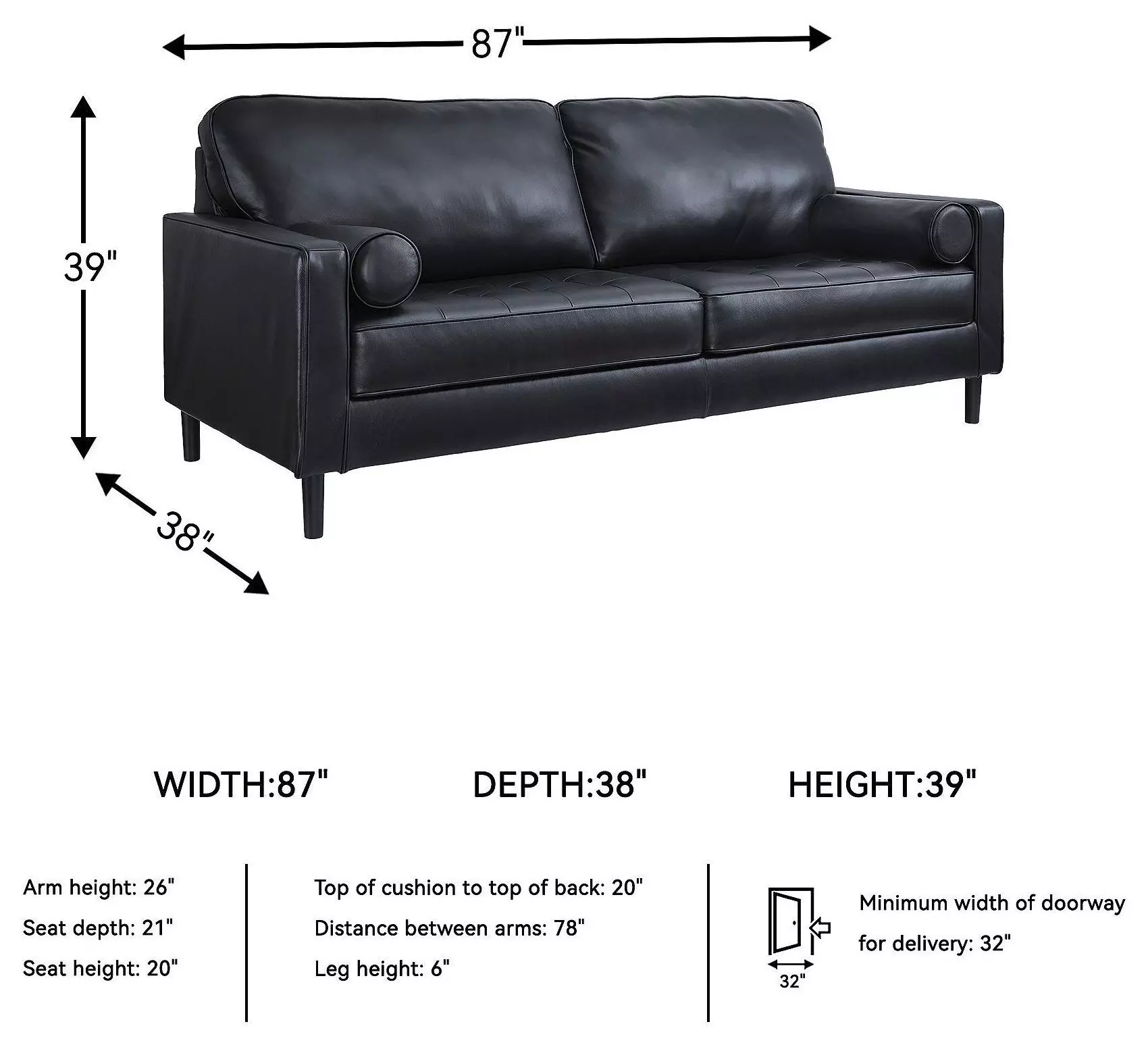 Bryceview Onyx Leather 87" Sofa